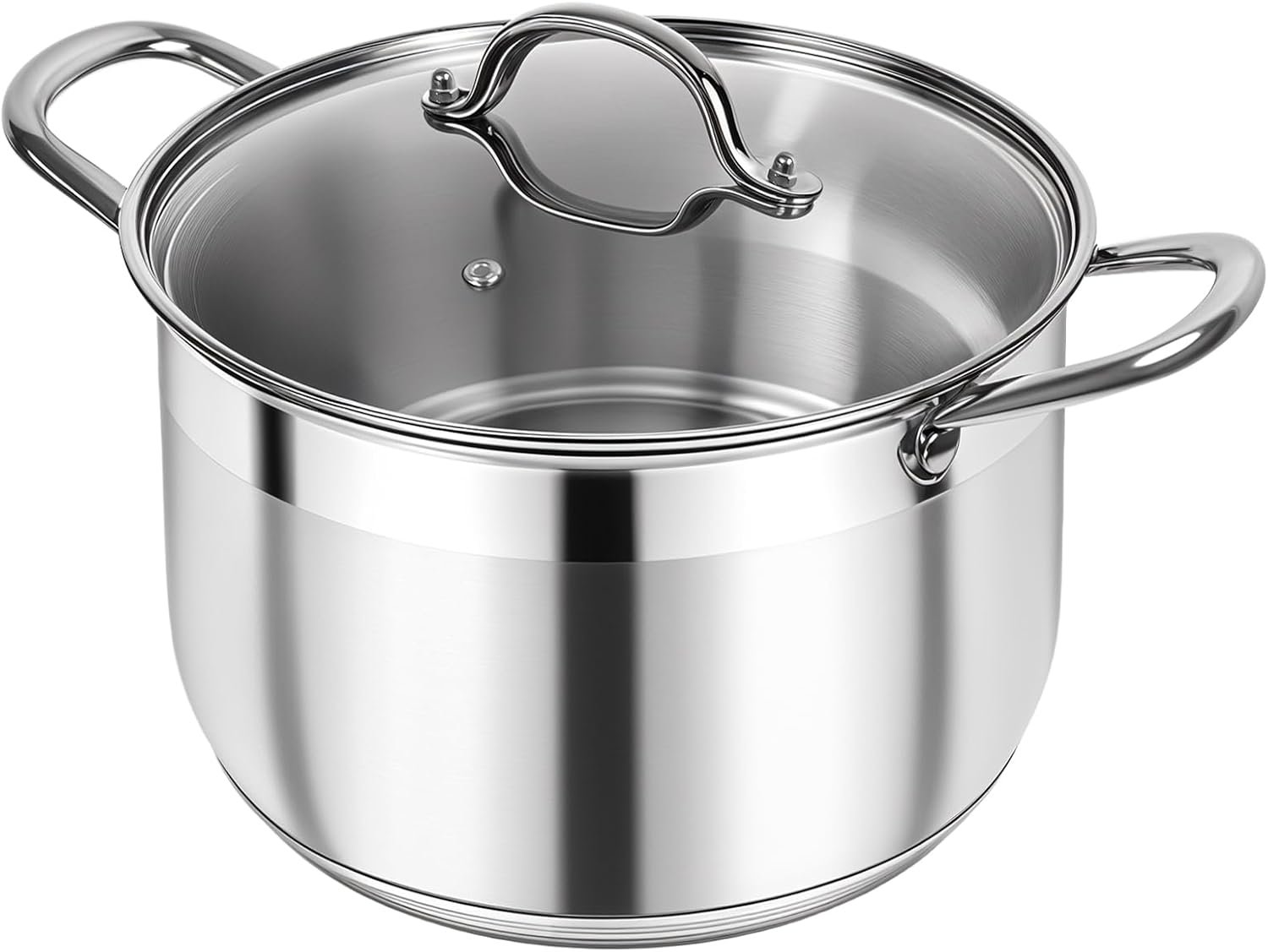 Kirecoo 12 Quart Stainless Steel Heavy Duty Stock Pot with Visible Lid | Heavy Duty, Even Heat, Thick Nonstick Base, Deep Cookware for Soup Pasta & Spaghetti, Ideal for Canning, Boiling & Simmering