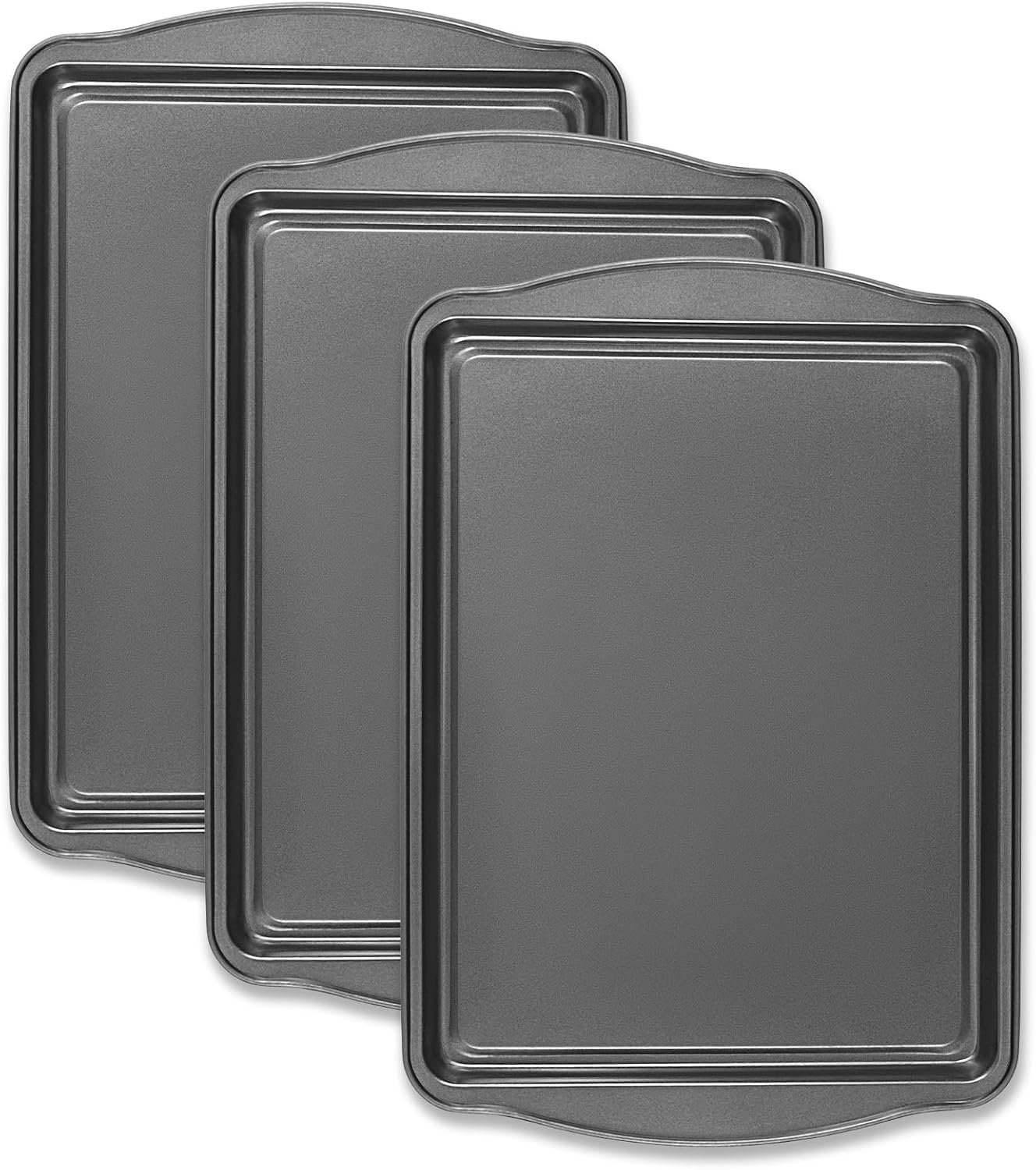Baking Pan Set of 3 – Carbon Steel Baking Sheets Set, 17 Inch, Nonstick Cookie Sheets for Baking, Rust & Warp Resistant & Stackable, Nontoxic & Heavy Duty & Easy Clean