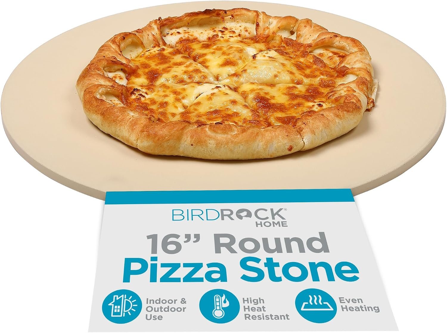 BIRDROCK HOME Pizza Stone for Oven and Grill | 16″ Cordierite Baking Stone for Cooking, Bread, Pie, BBQ | Indoor – Outdoor | Grill, Smoker, Toaster Use | Ceramic Sheet for Crispy Crust (Round) | Heavy Duty Cordierite Oven Stone for Crispy Crust Pizza, Bread, Pie, Indoor Outdoor Round Pan for Grill, Smoker, Toaster Use