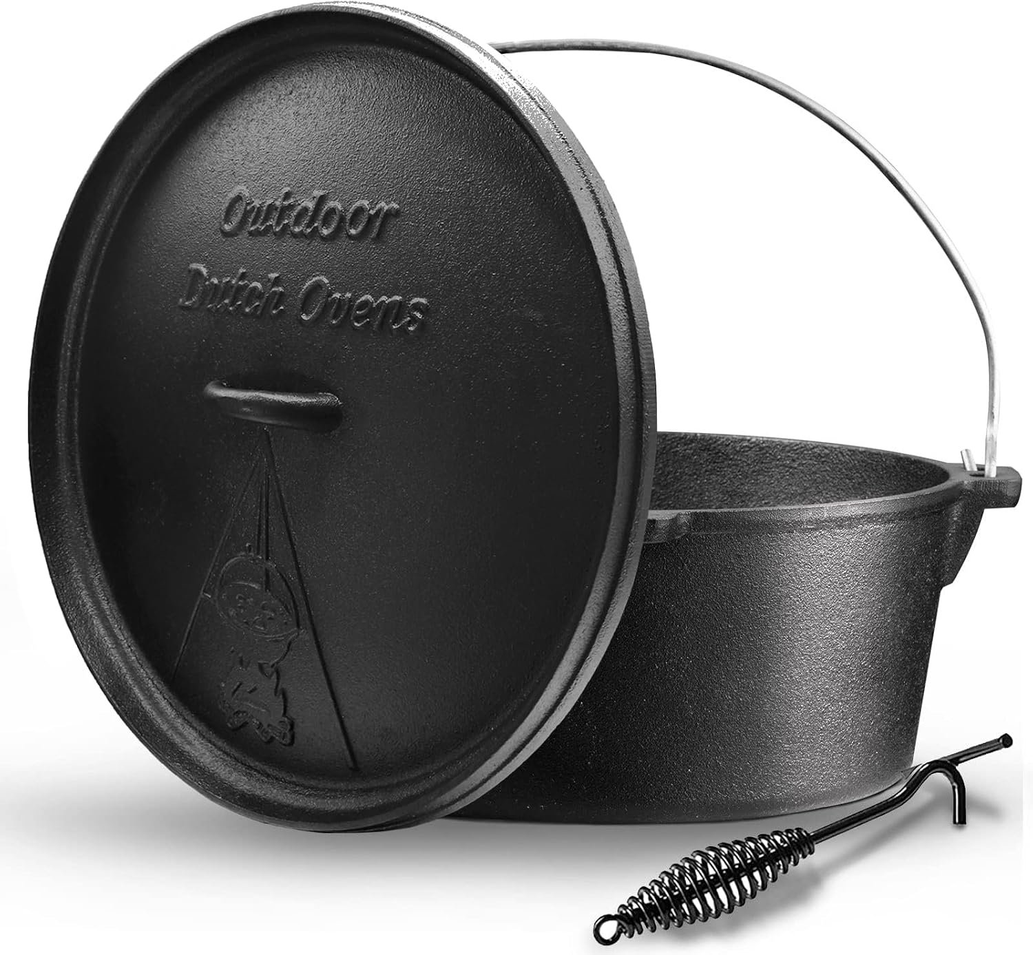 Camping Dutch Oven,12 Qt Pre-Seasoned Cast Iron Camp Dutch Oven Pot with Lid – Lid Lifter, Cast Iron Dutch Oven with Metal Handle for Cooking BBQ Baking Campfire Modern Black