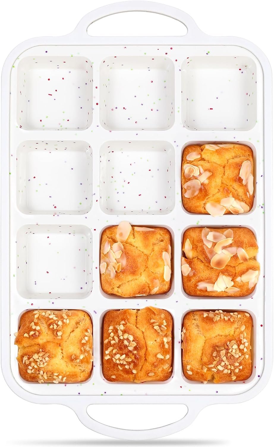 Mini Brownie Pan with Dividers, 12 Cup Square, Cream | Silicone, Metal Frame, Nonstick, Individual, Muffin Cupcake Pans