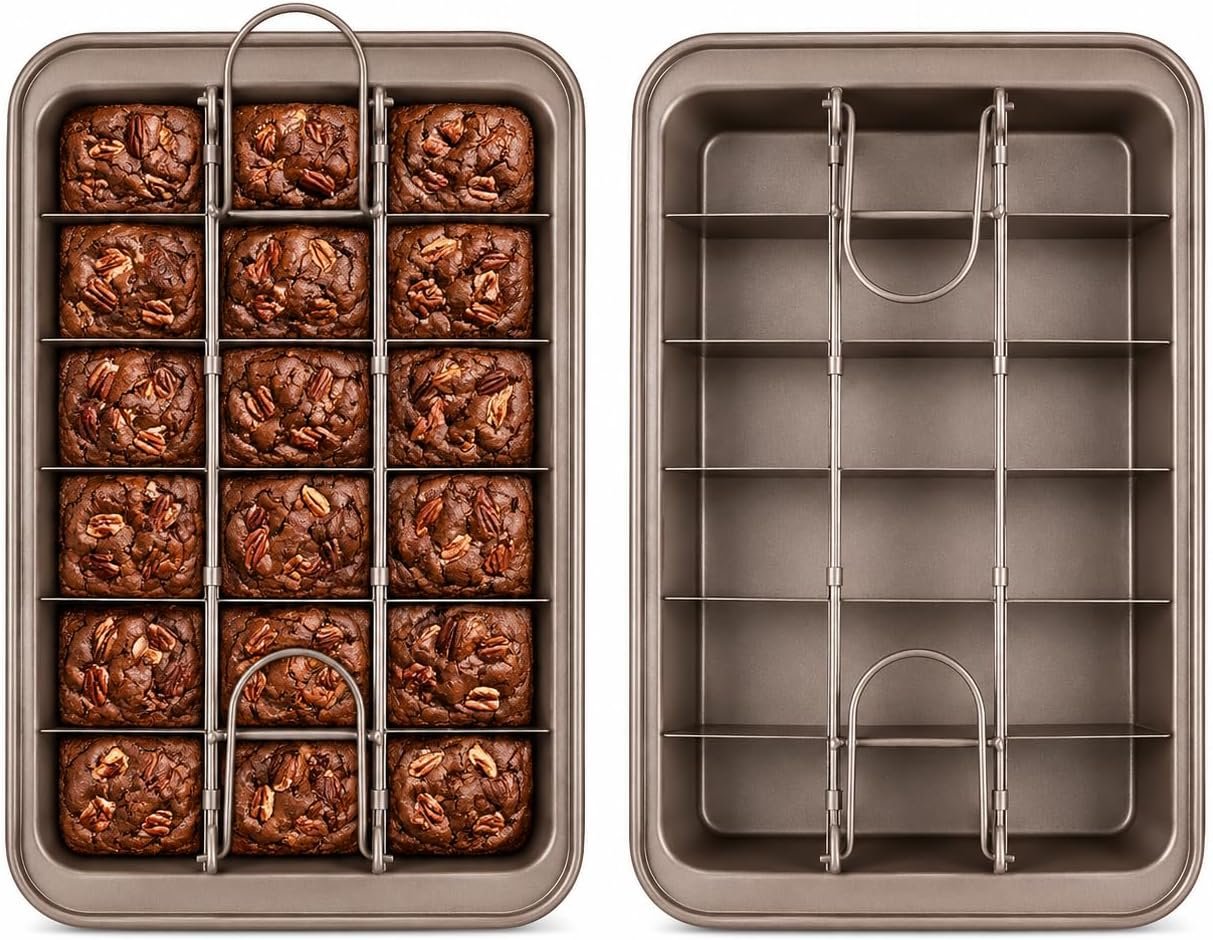 WOPPLXY 2 Pcs Brownie Pan with Dividers, Non-Stick Brownie Baking Pan, Carbon Steel Square Baking Pan, 18 Pre-slice Brownie Baking Tray for Oven Baking Bread (12 x 7.8 x 1.4 Inch)
