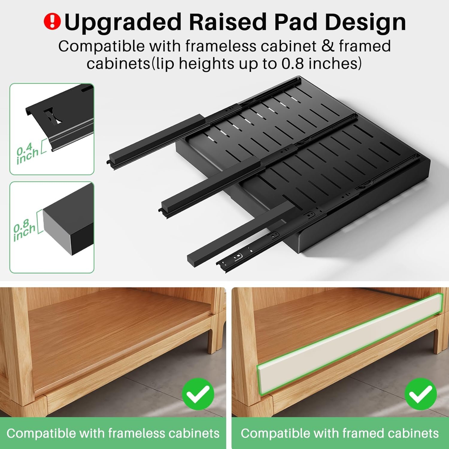 Pull out Cabinet Organizer, Expandable(12″-20″) Heavy Duty Slide out Drawer Fixed with Adhesive Nano Film for Pots, Roll out Shelf Storage for Kitchen Base Cabinet Organization, Pantry, Bathroom