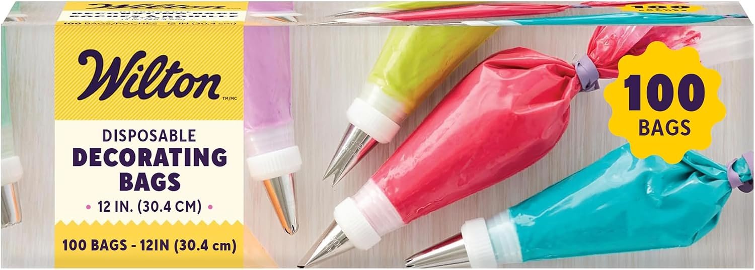 Wilton Disposable Decorating Bags, Piping Icing, 100-Count | Single-Use Piping Bags Fit All Standard Couplers & Tips, No Cleanup Required, Perfect for Icing, Frosting & Cake Decorating