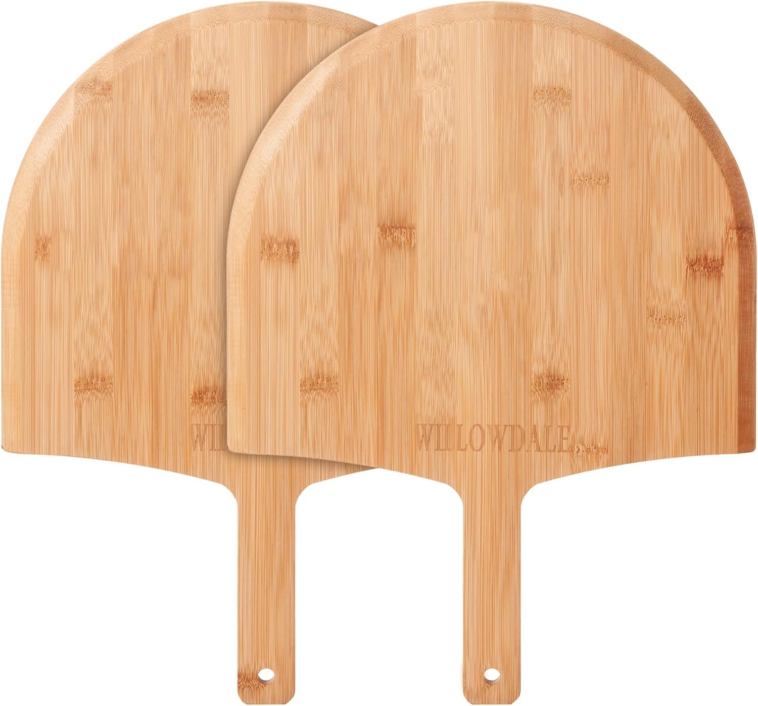 WILLOWDALE 12 Inch Wood Pizza Peel, 2pcs Kitchen Bamboo Pizza Paddle Board | Large Spatula, Pizza Oven Accessories for Baking with Handle, Wooden Cutting Serving Board for Cheese Bread Fruit Vegetable