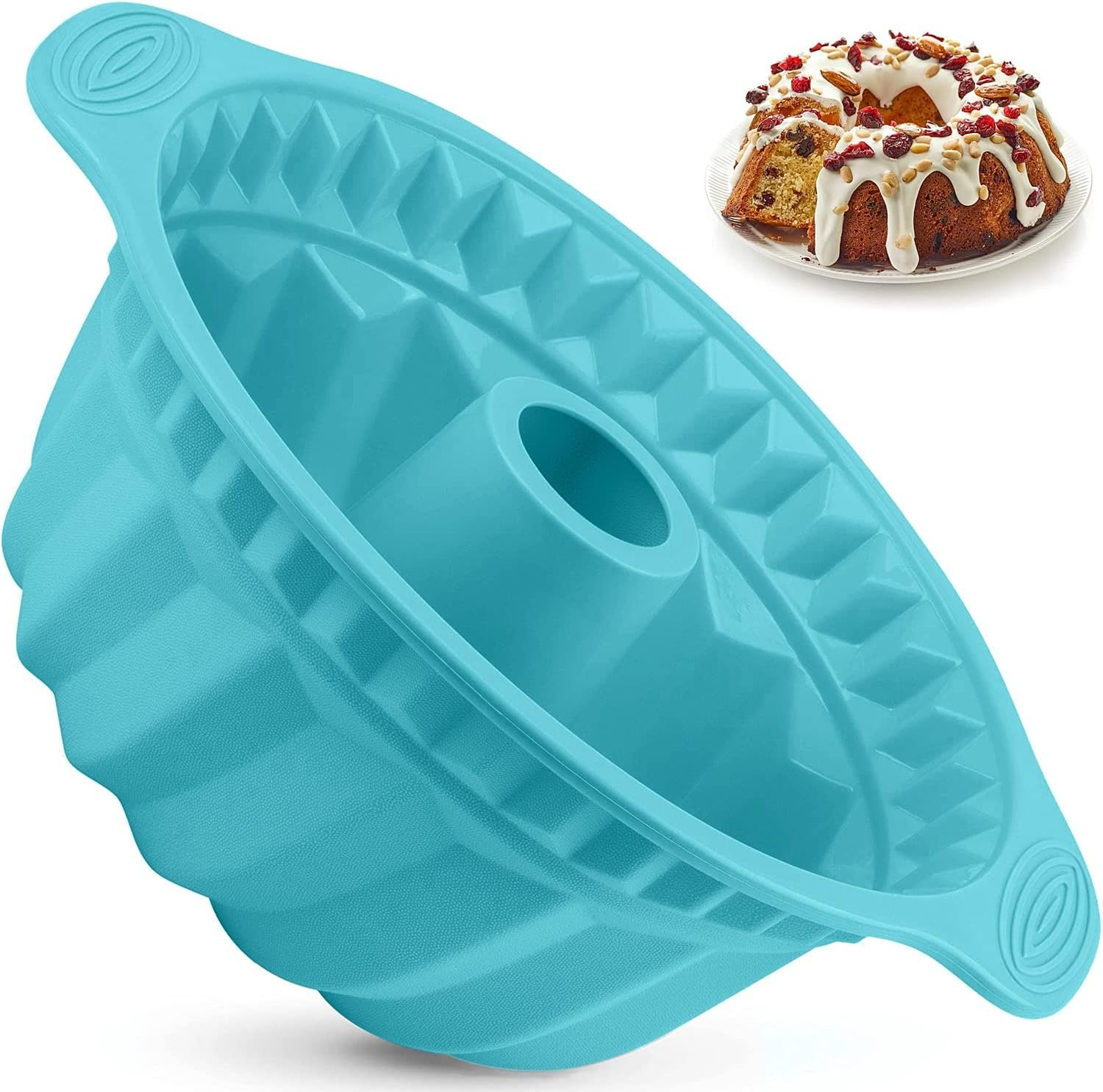 Kenond 9.5 Inch Silicone Fluted Cake Pan, Non-Stick, With Sturdy Handle | Baking Molds for Cake, Jello, Gelatin, Bread, Para Gelatinas