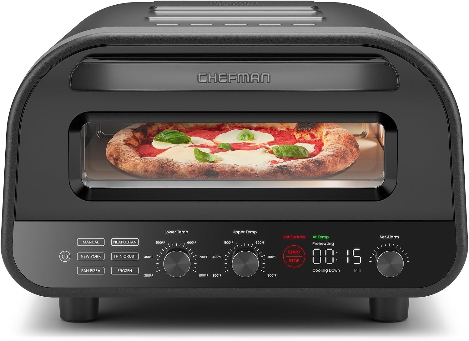 CHEFMAN Indoor Pizza Oven – Makes 12 Inch Pizzas in Minutes, Heats up to 800°F – Countertop Electric Pizza Maker with 5 Touchscreen Presets, Pizza Stone and Peel Included – Stainless Black