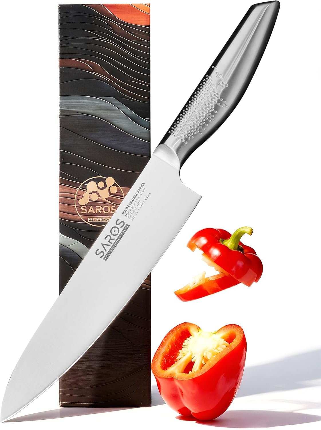 8 Inch Japanese Kitchen Knife – Professional Gyuto Chef Knife (Gift Box) | Made of 1.4116 German Steel, All-Steel Anti-Slip Handle, Razor Sharp Blade for Home & Restaurant