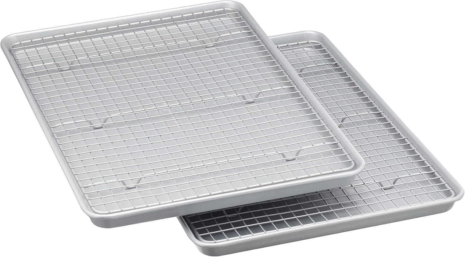 Amazon Basics Ceramic Nonstick Baking Sheets & Cooling Rack Set, Dishwasher Safe, Oven Safe, Half Sheet Size, Gray, 2-Pack