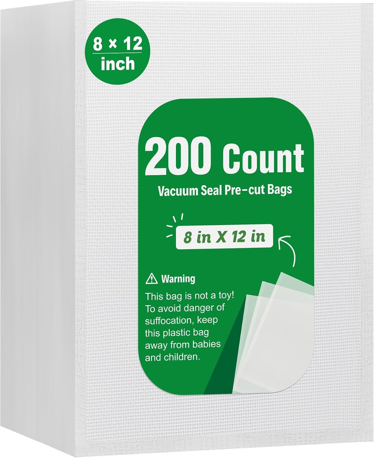 Syntus 200 PCS Vacuum Sealer Bags, Quart Size 8″ x 12″ Precut Seal Bags | BPA Free, Single-Side Textured, Microwave Sous Vide Cooking, Prevent Freezer Burn, 4mil Thick, Works with Most Vacuum Sealers