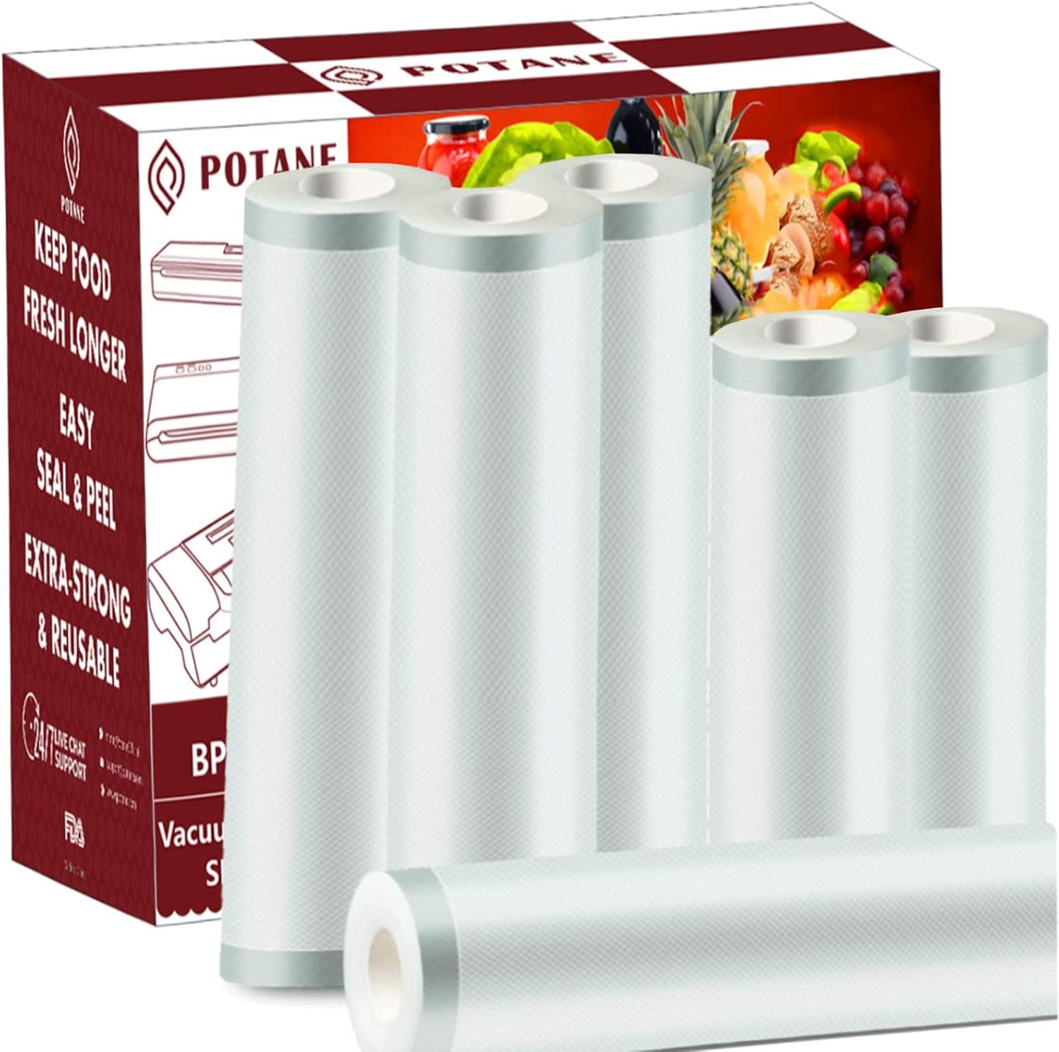 POTANE 6 Pack 11″x20′(3Rolls) and 8″x20′ (3Rolls)Thickened Vacuum Sealer Bags , Smell-Proof, Puncture Prevention, Heavy duty for POTANE, Food Saver, Great for Vacuum storage,Meal Prep or Sous Vide