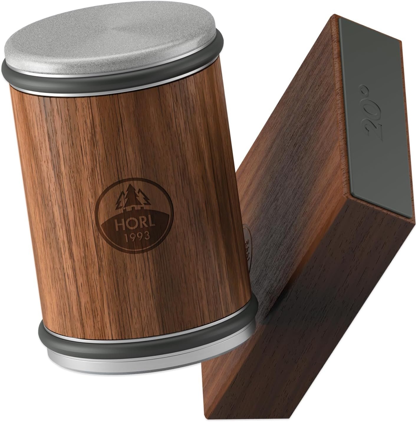 HORL 2 Walnut Rolling Knife Sharpener – Kitchen Knife Sharpener for Razor Sharp Edges Made in Germany – Easy Knife Sharpening Kit – Roller with Magnetic Holder with 15 & 20 Degrees