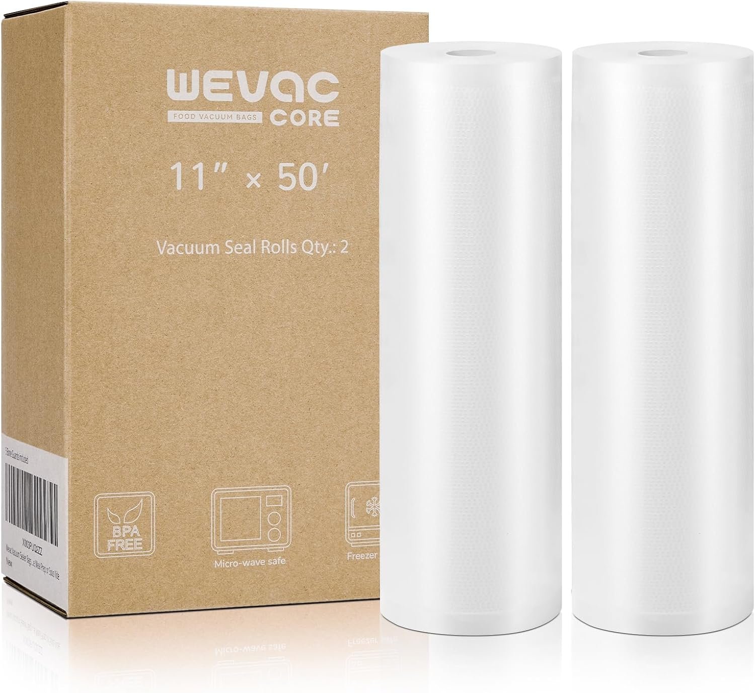 Wevac Vacuum Sealer Bags for Food 11×50 2 Rolls, Fit Food Saver Machines | Sous vide, Freezer Safe, BPA-free, Commercial Grade, Heavy Duty Vacuum Sael Bags for All Sealer Machines, Meal Prep Meat Fish