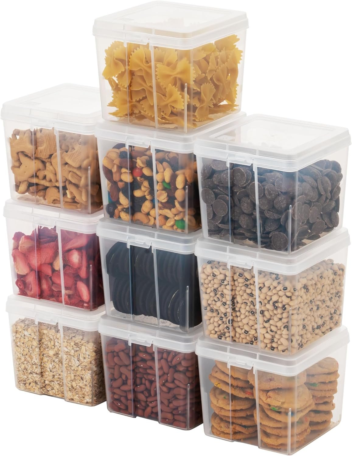 IRIS USA Food Storage Containers Set, 1.3 Qt – 10 Pack, Food Grade Plastic | BPA-Free, Clear View, Flip Top Lid, Stackable, For Snacks, Cereal, Nuts, Dry Goods