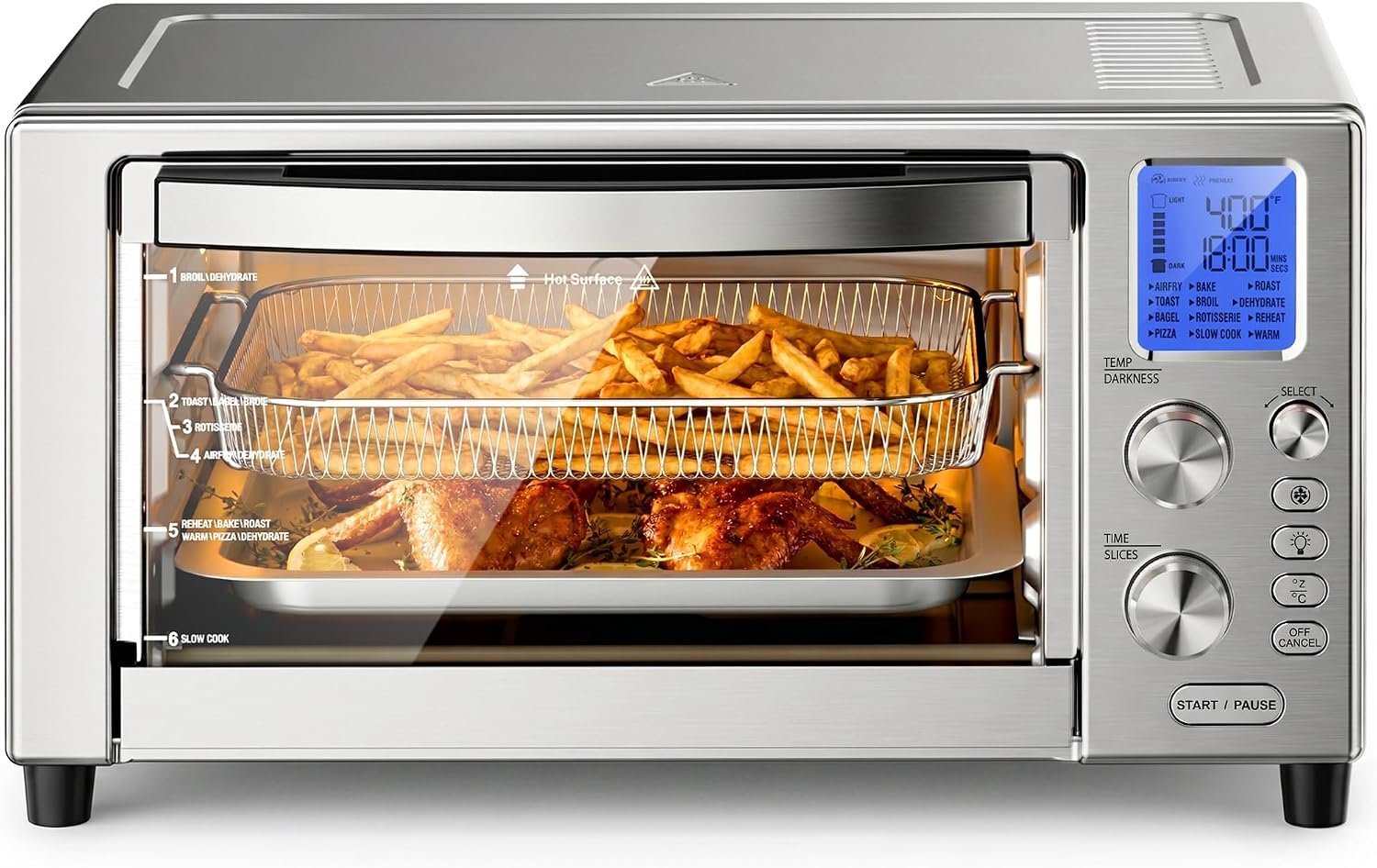Kismile 12-in-1 Air Fryer Toaster Oven Combo, Convection Oven Countertop | 23QT, 120-450℉, 360° Turbo Convection, Toast, Bake & Broil, Rotisserie for Chicken, Full Accessories, Stainless Steel