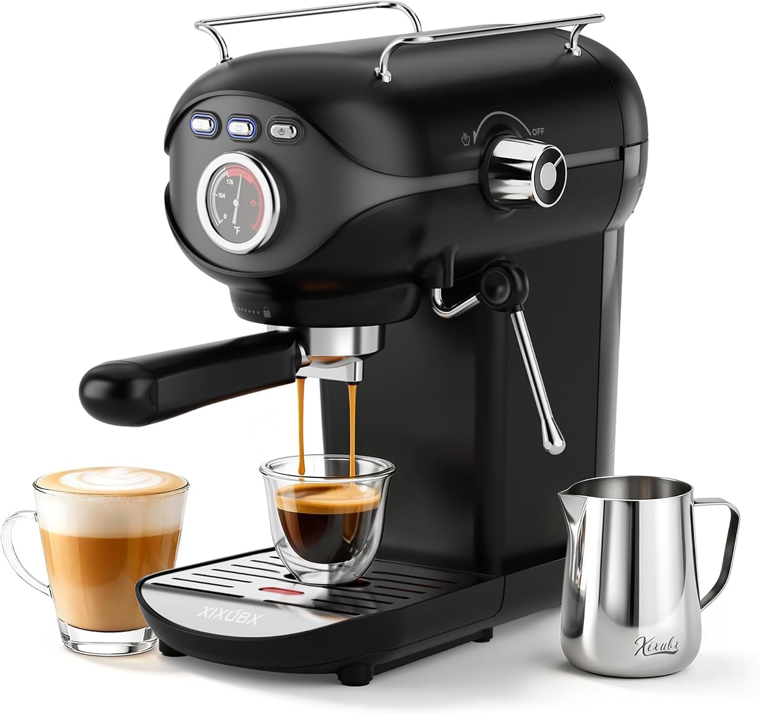 XIXUBX Espresso Machine, Compact Espresso Maker with Milk Frother | 20-Bar Pump, PID Control, Low Vibration Coffee Maker, for Small Kitchen, Home, Brews Latte, Cappuccino