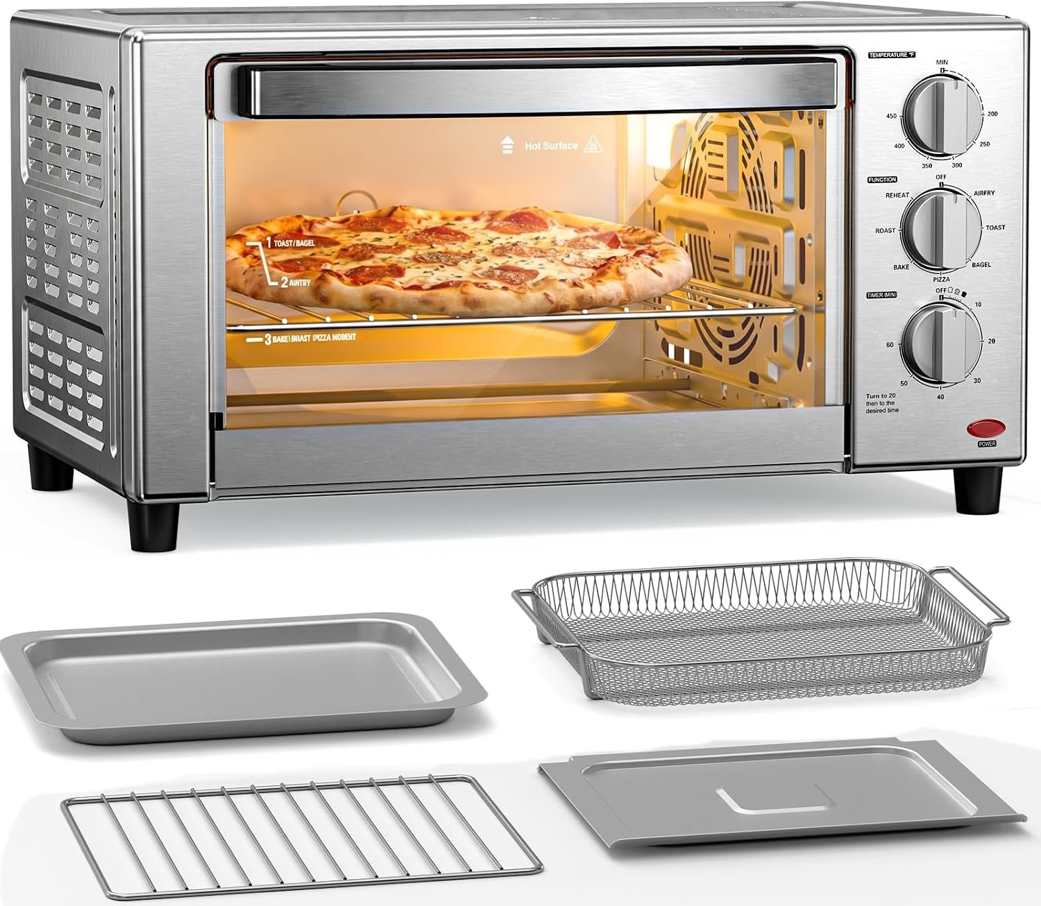 Kismile Air Fryer Toaster Oven, 1500W, 7-in-1 with Air Fry, Convection, Broil & Warm, 0.78 Cubic Feet, 60-Minute Timer, Stainless Steel