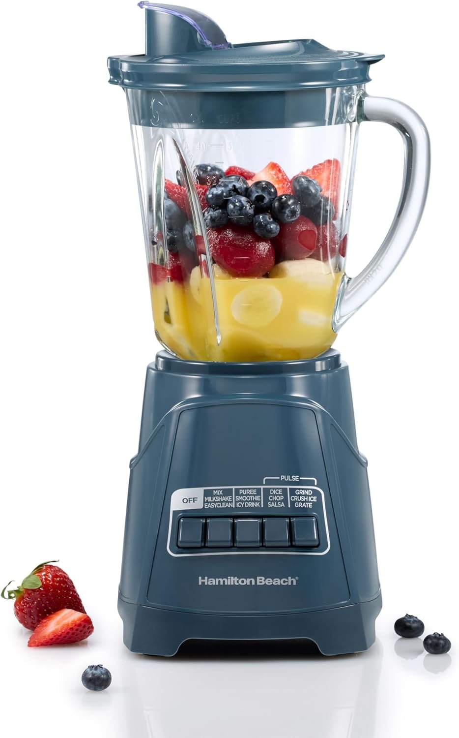 Hamilton Beach Power Elite Blender For Smoothies With Wave Action System | 40 oz. Glass Jar | 12 Functions Including Puree, Crush Ice | 700 Watts | Kitchen Makeover Blue | 58155