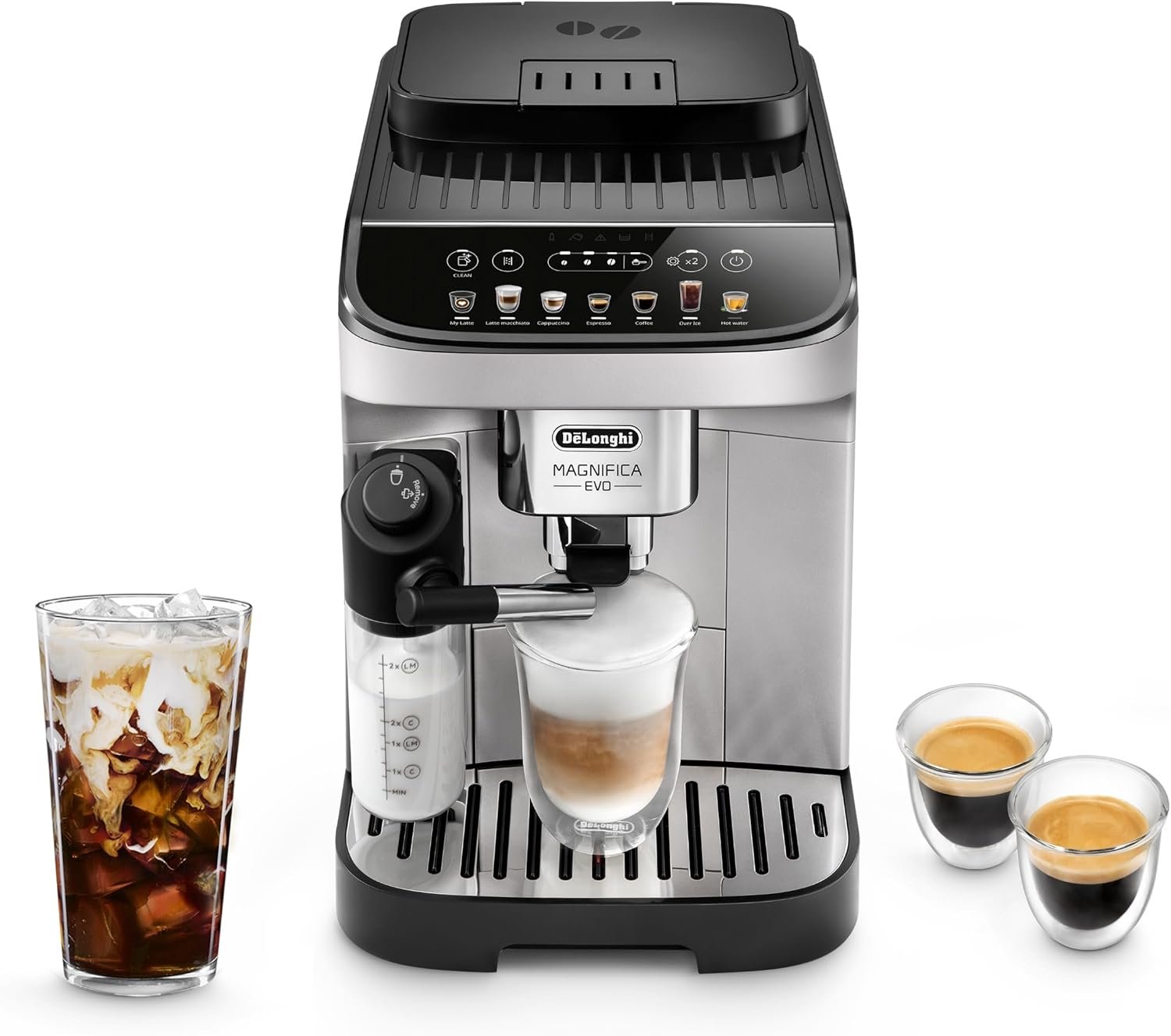 De’Longhi Magnifica Evo Automatic Espresso Machine, Milk Frother, Silver | #1 Worldwide Espresso Machine Maker, 7 One-Touch Recipes, Frother, Built-In Grinder, Craft Personalized Signature Drink