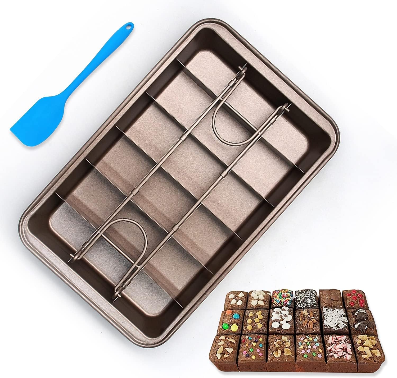 Brownie Pan with Dividers，Nonstick Carbon Steel Baking Loaf Pan Baking Pan Baking Pan，18 Pre-Cut Square Molds for Brownie Bite, Cake, Fudges and Chocolate