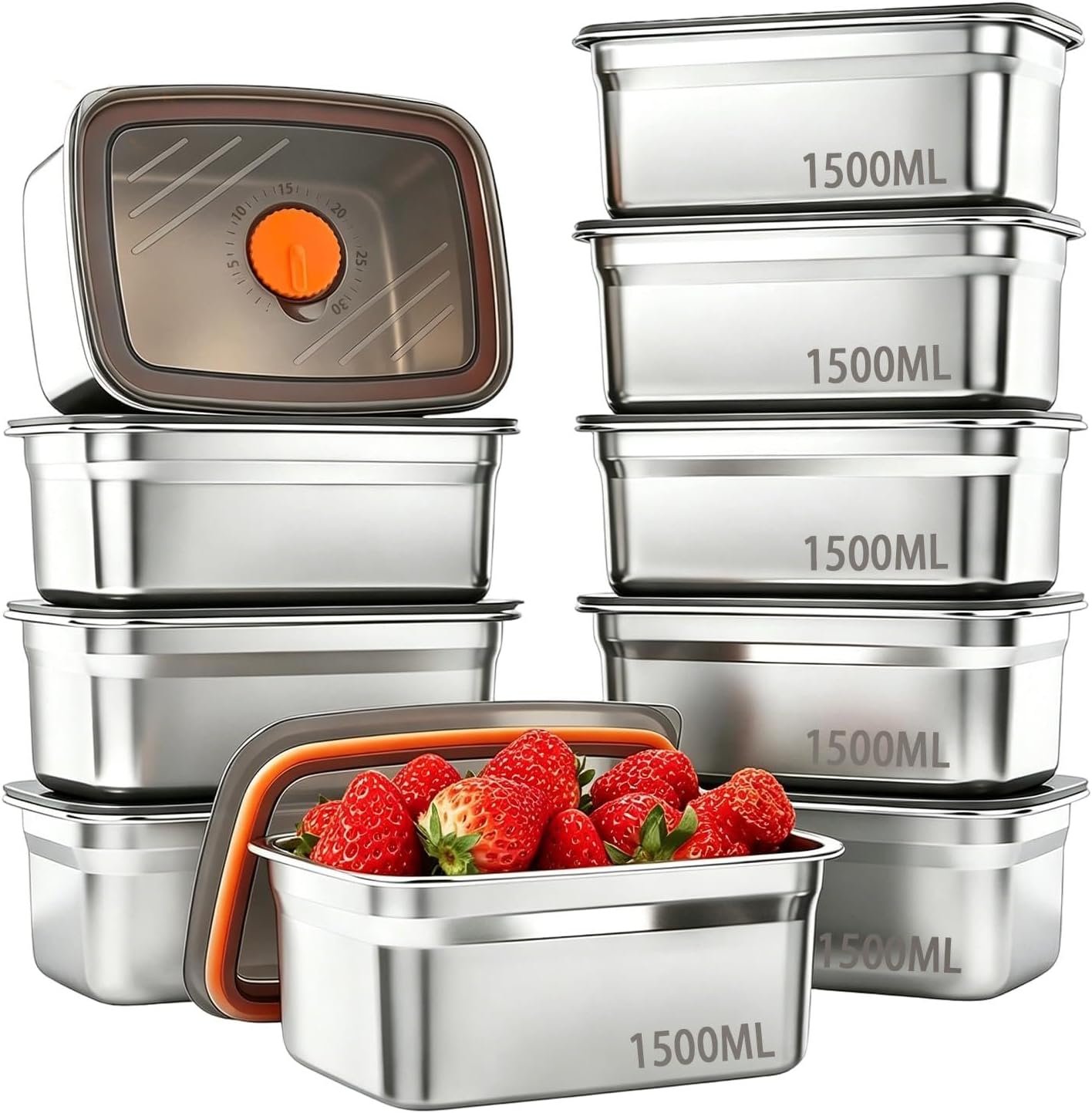 10 Pack 47oz Stainless Steel Food Storage Containers with Lids | BPA Free Leak Proof Metal Meal Prep Reusable Lunch Bento Boxes Women Kids for Gym, Picnic, Office, Outside, Dishwasher Safe