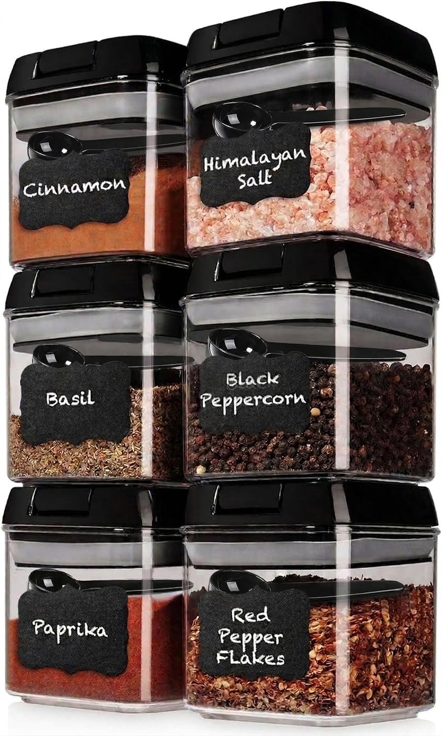 Shazo 6 PC Airtight Food Storage Containers + 6 Spoons Included – BPA Free Plastic Snack & Spice Containers with Easy Lock Lids – Kitchen and Pantry Organization for Herbs Coffee Tea – 0.5L / 2.1 Cup