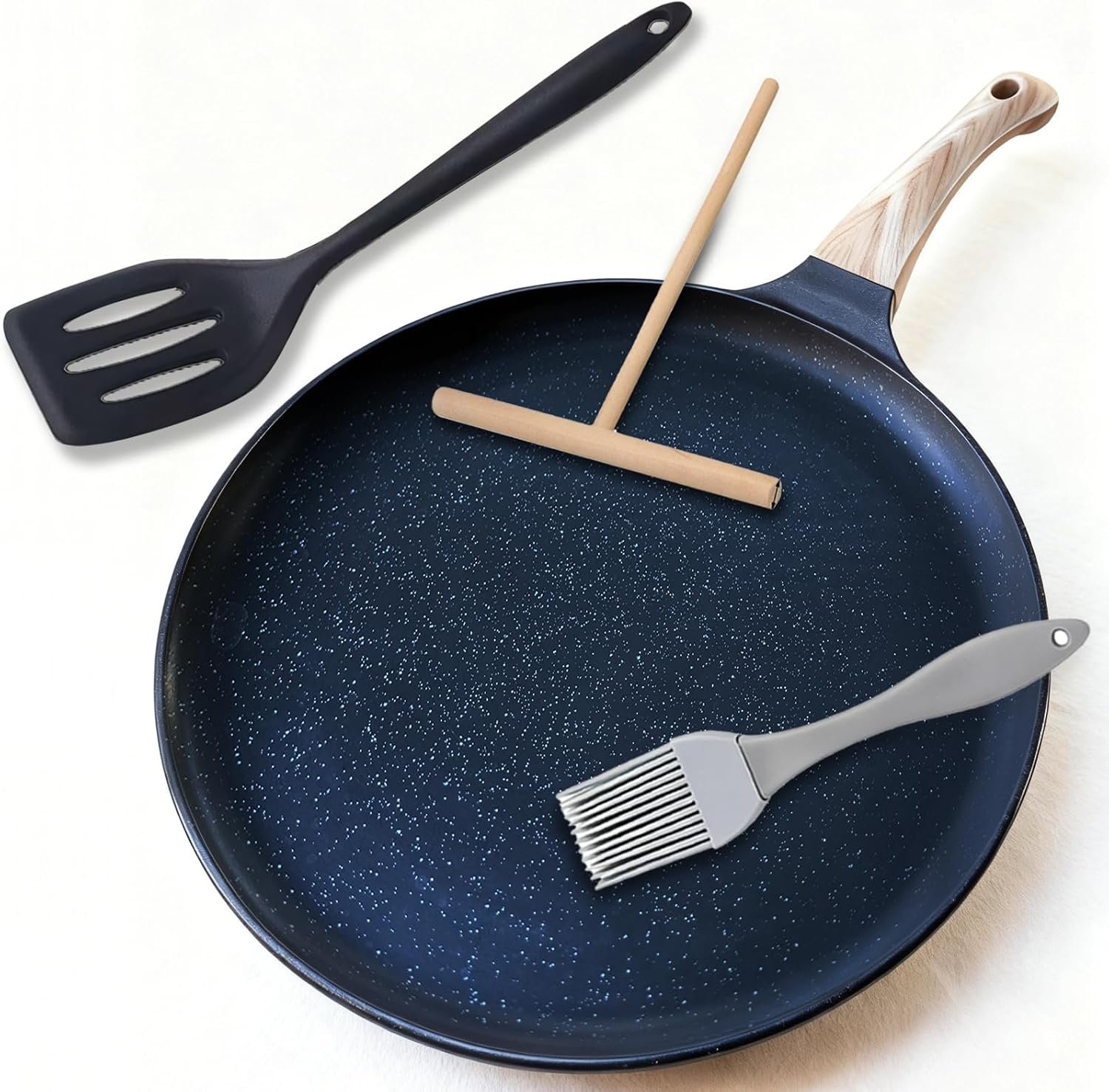 Crepe Pan Nonstick Set，11.2”Granite Coating Dosa Pan,Pancake Flat Skillet Tawa Griddle,Scone Pan,Comales Para tortillas,Induction Compatible, PFOA Free