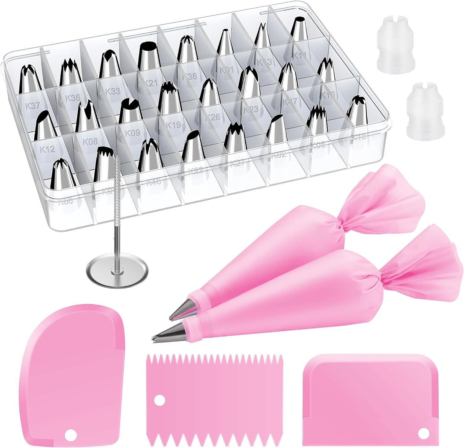 Kootek 32 Piping Bags and Tips Set Frosting Piping Kit for Beginners & Pros | Storage Case, Baking Supplies Tools, 24 Icing Tips, 2 Reusable Piping Bags, 3 Scrapers, for Cupcake Cookie Cake Decorating