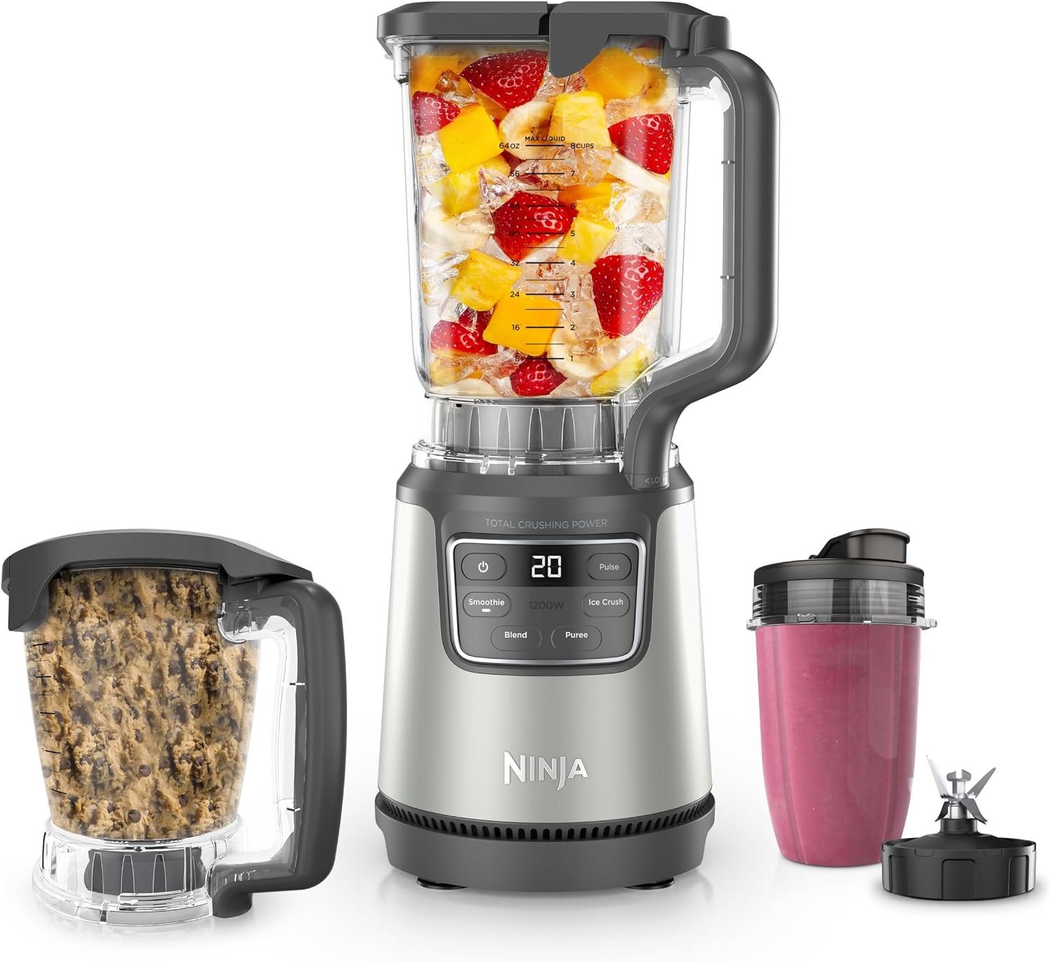 Ninja BlendPro Kitchen System, 72oz Blender, 5-Cup Processor, Beige, BO402 | Total Crushing presets for smoothies, ice crush, purees & extracts. 72-oz blender + 5-cup processor + 18-oz cup. 1200W.