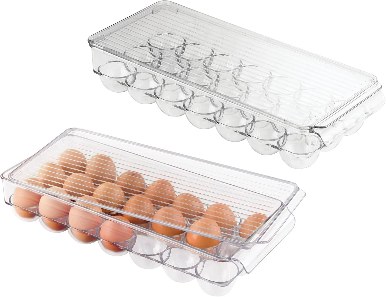 iDesign Clear Plastic Egg Holder for Fridge with Lid, 2-Pack | 21 Egg Storage Capacity, Container Organizer Bin