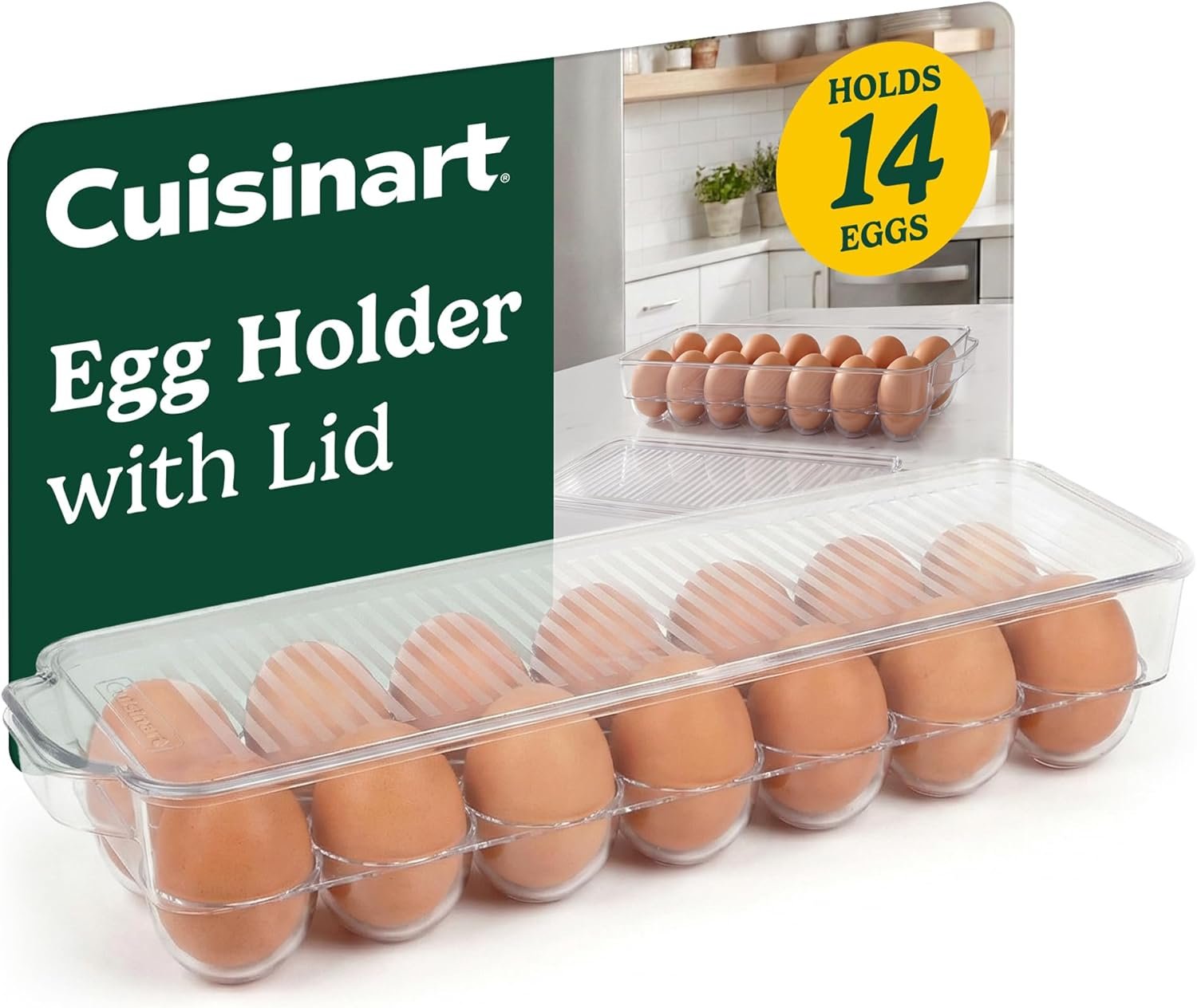 Best Brands Cuisinart Egg Holder for Fridge, Holds 14 Eggs, Stackable | Clear BPA-free plastic with fitted lid, fits standard refrigerator shelves, replaces flimsy cartons, hand wash only
