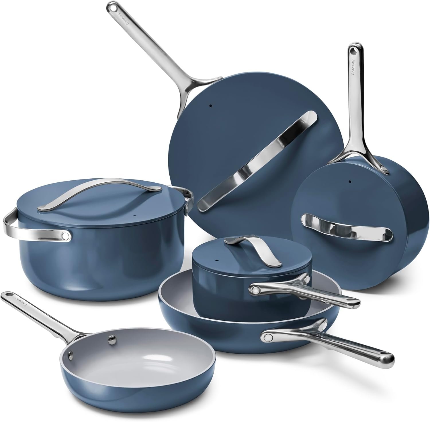 Caraway 16-Piece Deluxe Non-Stick Ceramic Cookware Set | Pots, Frying Pans, Lids and Kitchen Storage, PFAS and PFOA Free, Oven Safe Pan Set and Compatible with All Stovetops, Navy