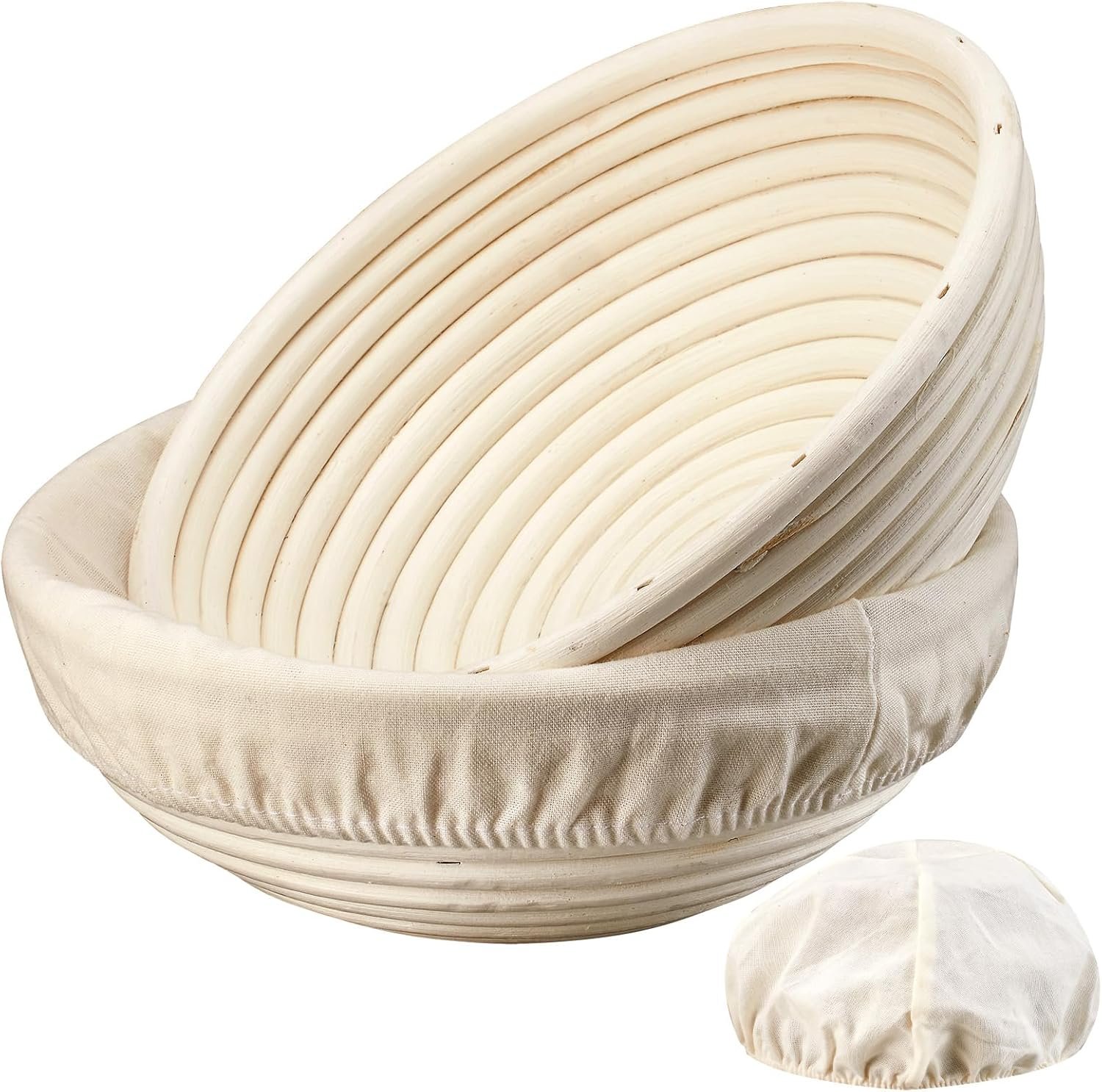 Dimpola Banneton Bread Proofing Basket – 9 inch Banneton Basket Set of 2 Sourdough Proofing Basket Round Proofing Bowls Handmade Rattan Baskets and Liners