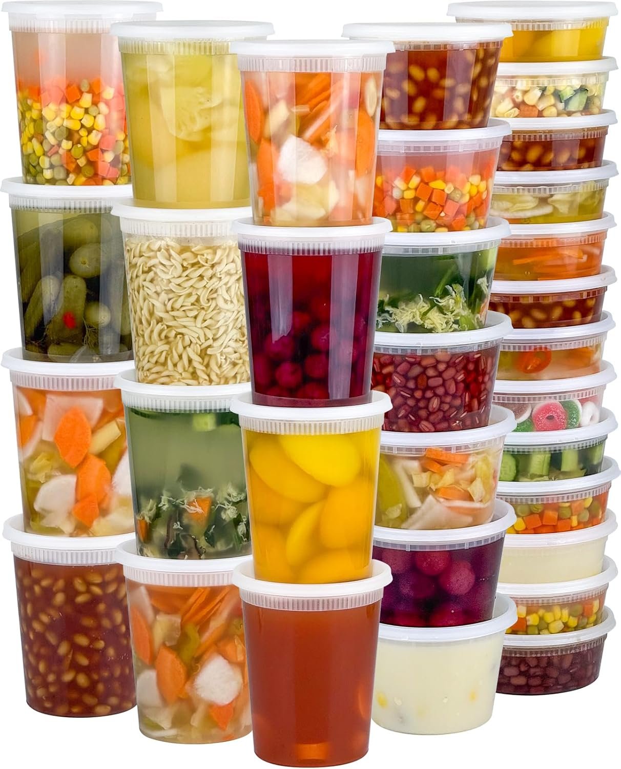 60 Sets (120-Piece) Deli Containers with Lids, 32/16/8 oz X 20 Set Each | Leak-Proof & BPA Free Airtight Takeout Plastic Food Storage Containers for Soup, Freezer/Microwave