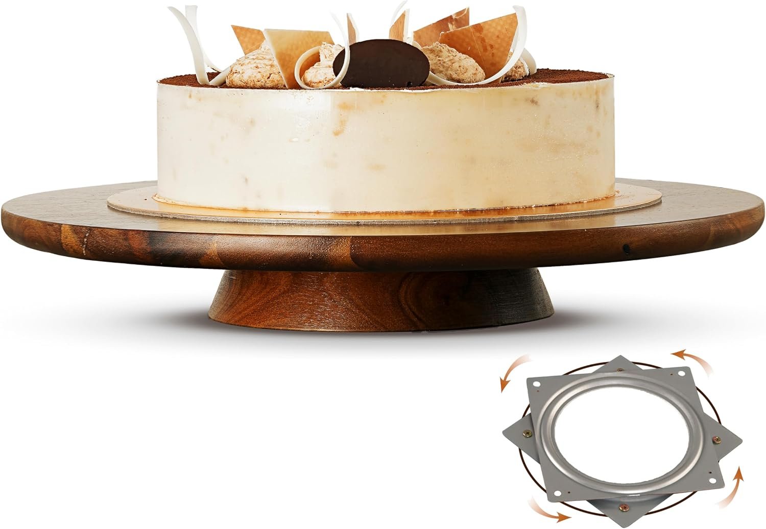 TIDITA 13″ Acacia Cake Stand Rotating, Non-Slip Pads, for Sizeable Cakes | 35LBS Capacity, Solid Acacia Wood, Smooth 360° Rotating, No Assembly Required, Sturdy Base, Easy to Clean, Multi-Purpose