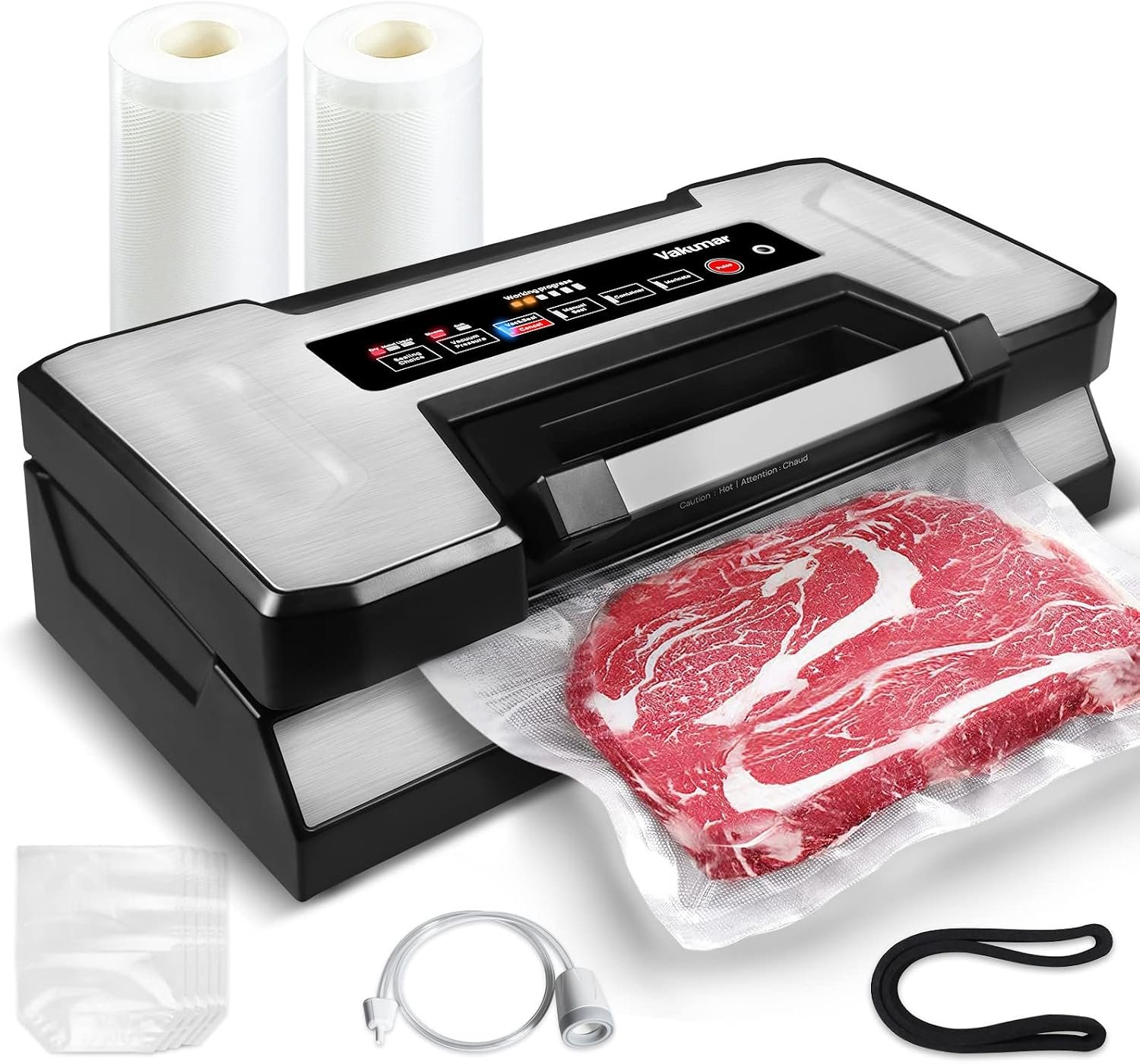 Vacuum Sealer Machine, 90Kpa Liquid Food Vacuum Sealer Machine Preservation Dry/Moist/Liquid Modes, LED Indicator Light, Handle Locked Design, Built-in Cutter and Bag Storage, Starter Kit