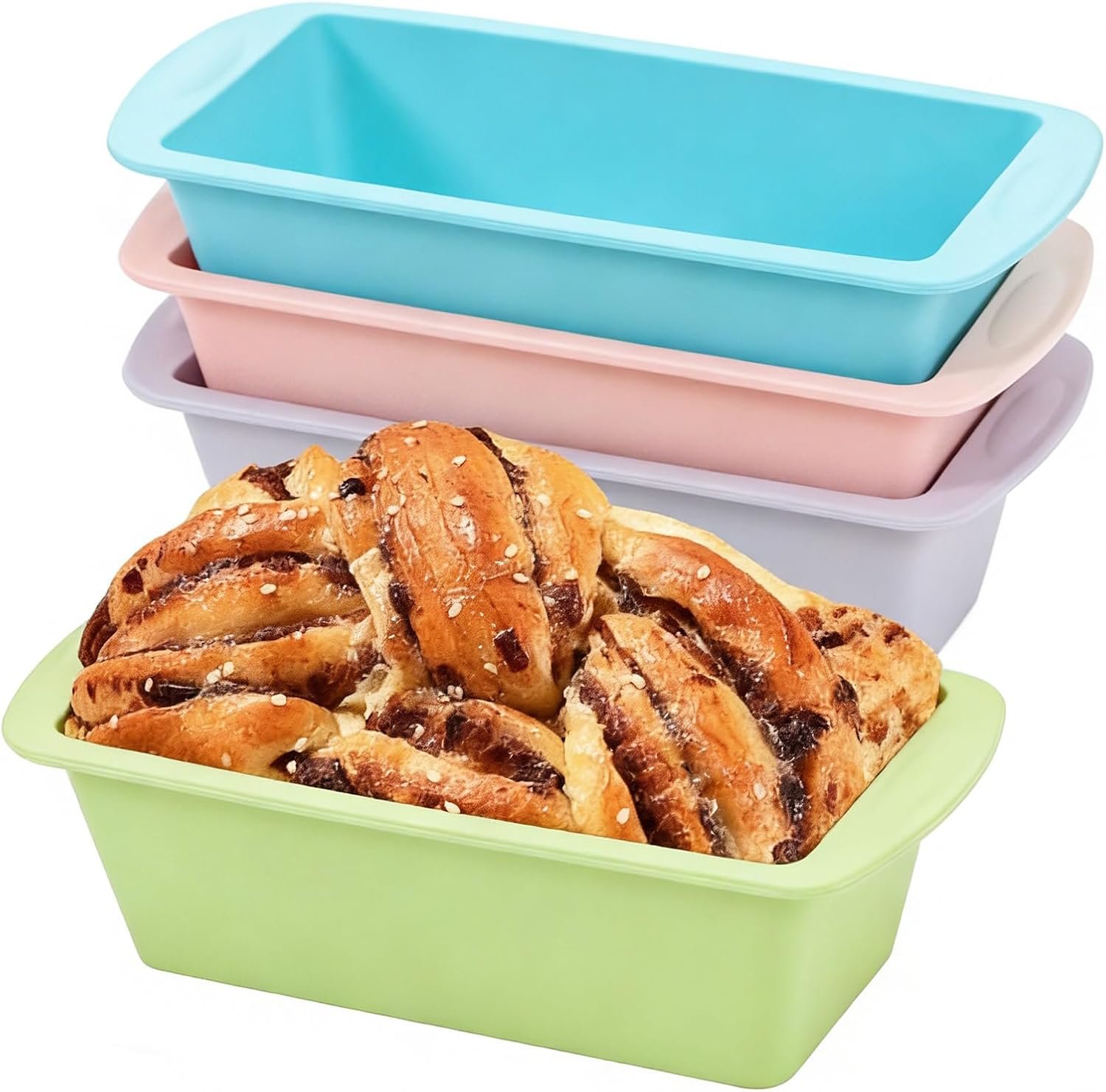 Mini Silicone Bread Loaf Pan, 4 Pcs, Non-Stick Baking Molds for Bread, Cake, Meatloaf, 7.5″ L x 3.7″ W x 2.1″ H, Flexible Silicone Baking Molds for Bread, Cake, Meatloaf