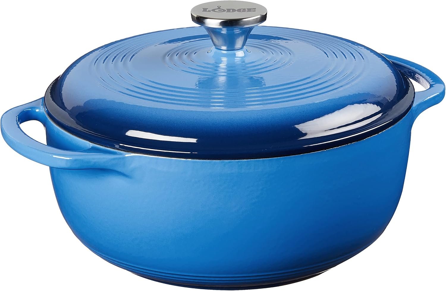 Lodge Essential Enamel Cast Iron Dutch Oven with Lid – 4.5 Quart – Oven-Safe Enamel Cookware up to 500° F – Heat-Retaining Braising & Roasting Pot – Non-Toxic Cookware – Caribbean Blue