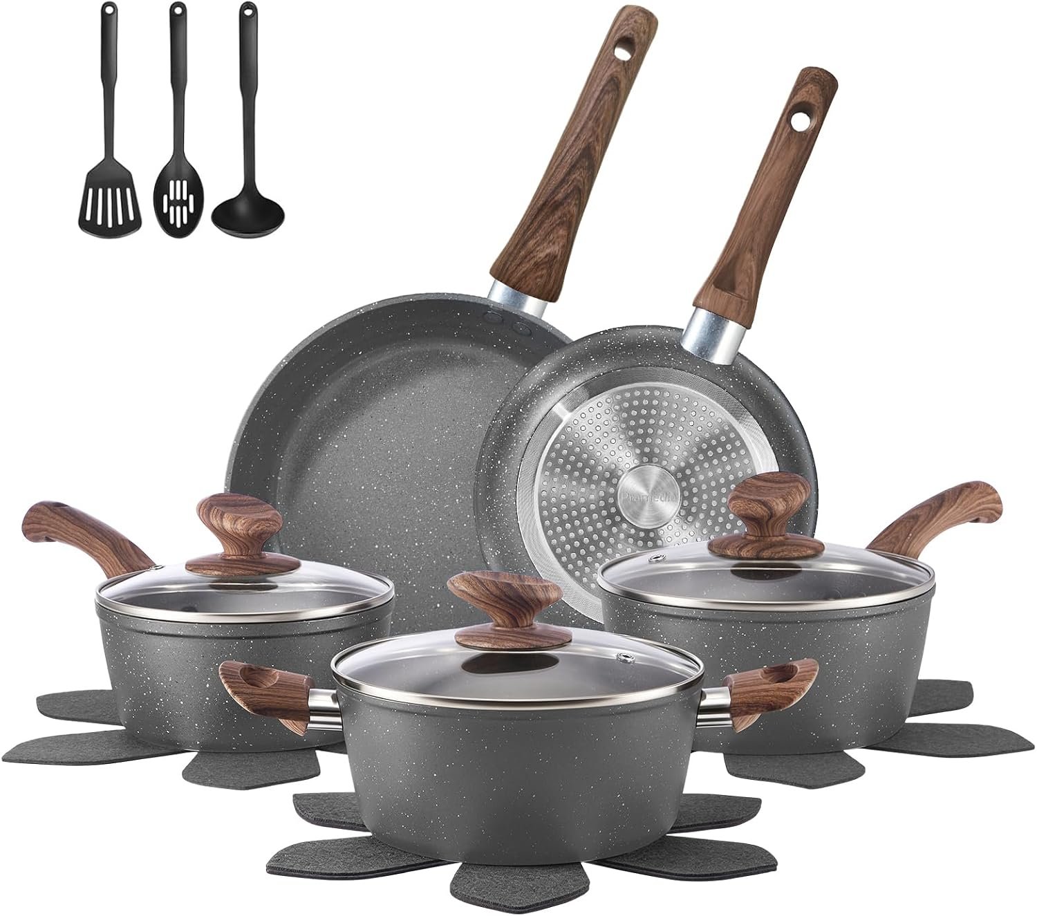 15-Piece Ceramic Nonstick Pots and Pans Set, Induction PFAS Free | Gray Kitchen Cookware Set, Stay-Cool Handles, PFAS & PFOA Free, Non-Toxic, Gas & Electric Stovetop, Easy Clean