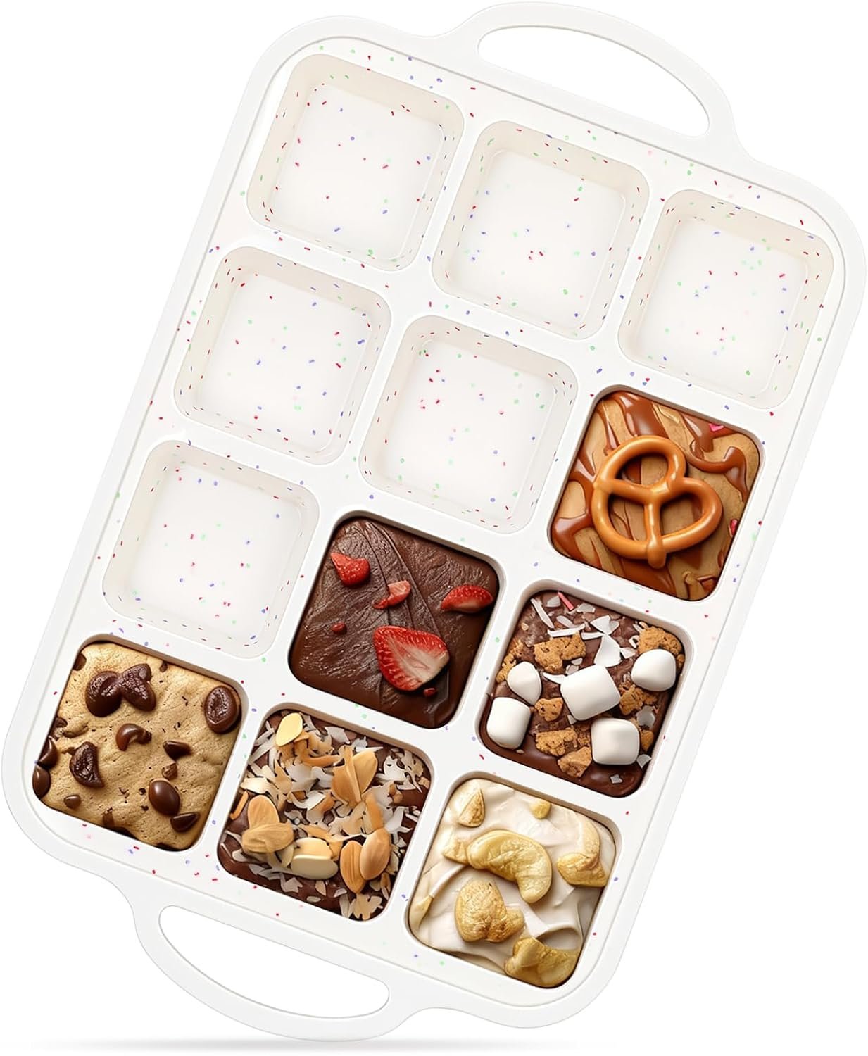 Vinino Silicone Brownie Pan with Dividers, 1 Pack with Metal Frame | 12 Cup Cream Square Mold for Brownies, Mini Loaves & Muffins, Nonstick Silicone Design, Easy Release and Cleanup