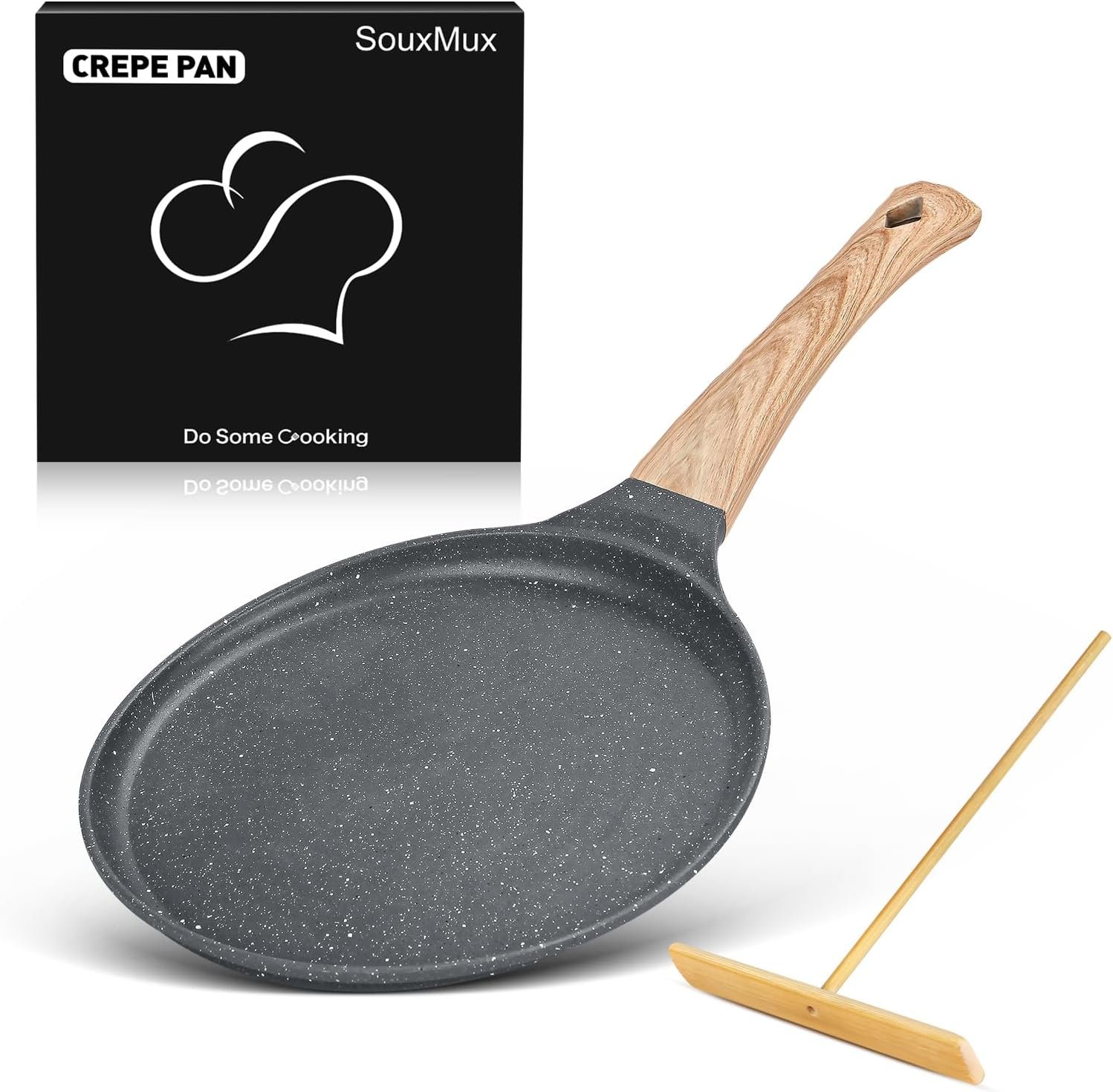 SouxMux 8″ Crepe Pan with Spreader, Ceramic Nonstick, Induction Ready | For crepes, dosa, pancakes & omelettes. PFOA-free ceramic. Cool-touch handle. Even heating, induction base.