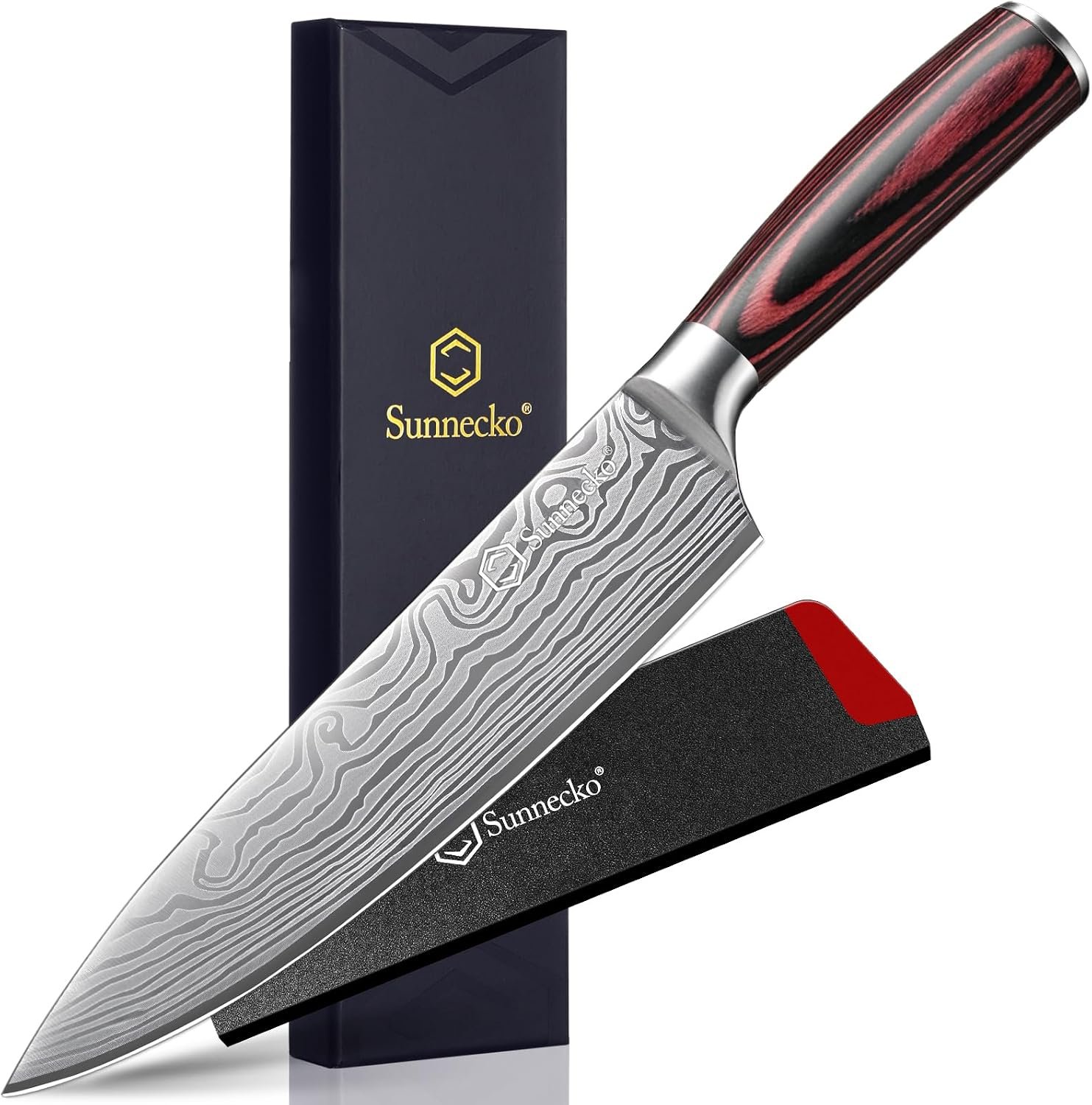 8 Inch Chef Knife – Ultra Sharp Vegetable Kitchen Knife | 12-15 Degree Edge for Meat Cutting Japanese Style, High Carbon Stainless Steel, Pakkawood Handle & Sheath, Cooking & BBQ Gift