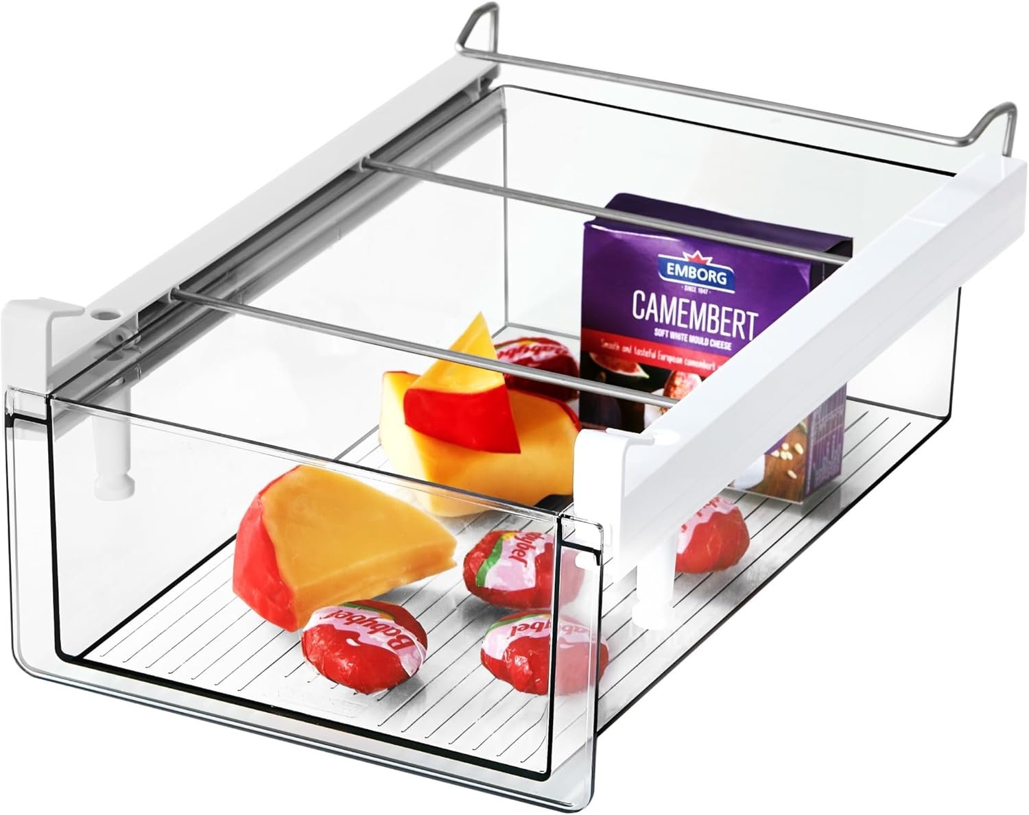 Upgraded Refrigerator Drawers Organizer – Pull Out Fridge Bins with Handle, Extra-Long 19.5″ Stretchable and Deep Storage