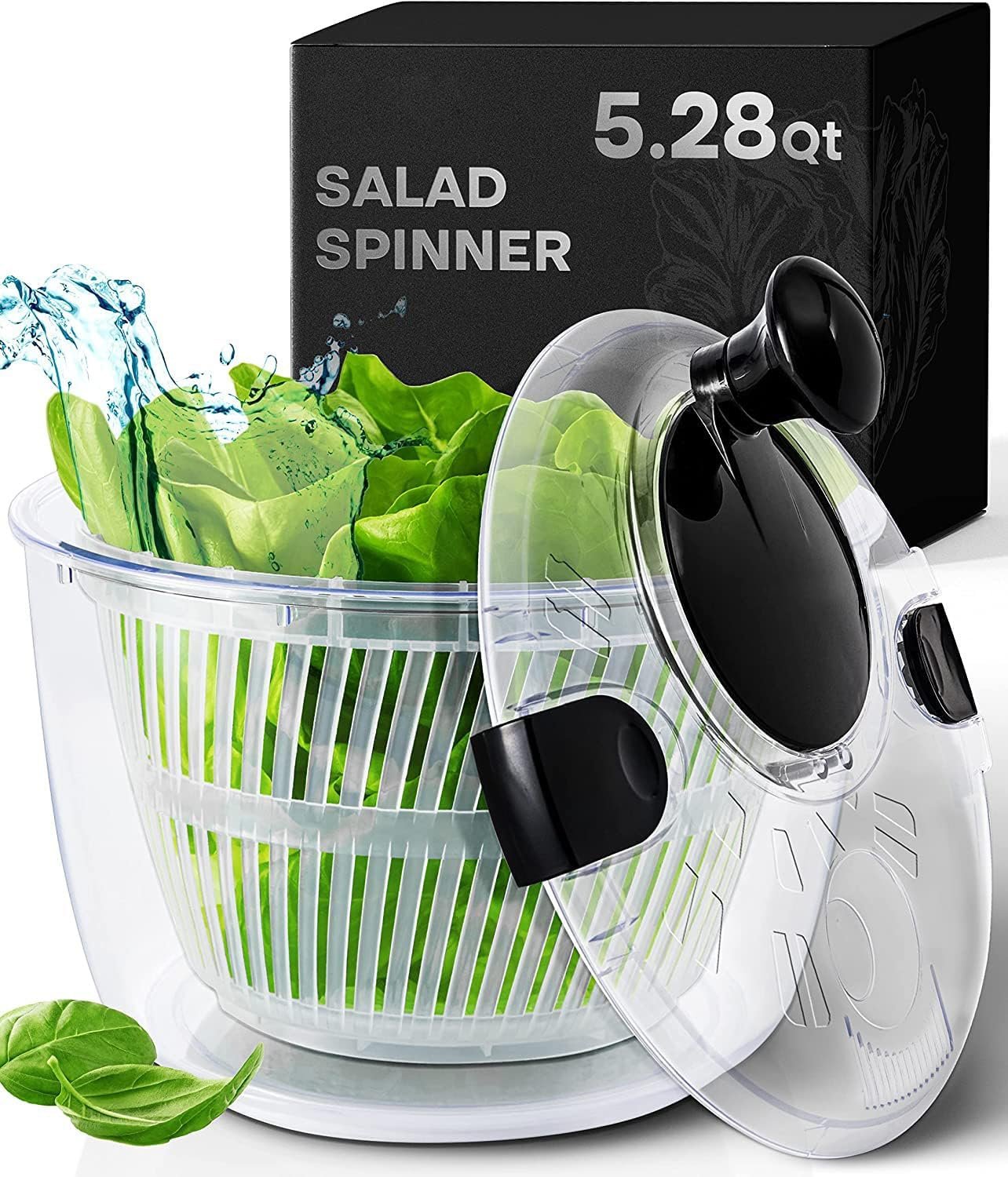 Joined Large Salad Spinner with Drain, Bowl, and Colander – Quick and Easy Multi-Use Lettuce Spinner, Vegetable Dryer, Fruit Washer, Pasta and Fries Spinner – 5.28 Qt