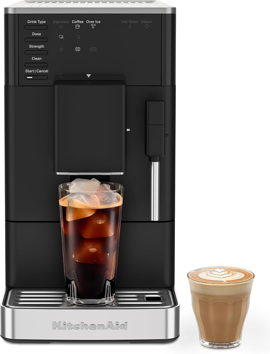 KitchenAid Fully Automatic Espresso Machine KF2 With Iced Coffee, KES8452 | 6 Hot and Iced Coffee Options, Built-In Grinder, Integrated Steam Wand for Milk Frothing, Black Matte