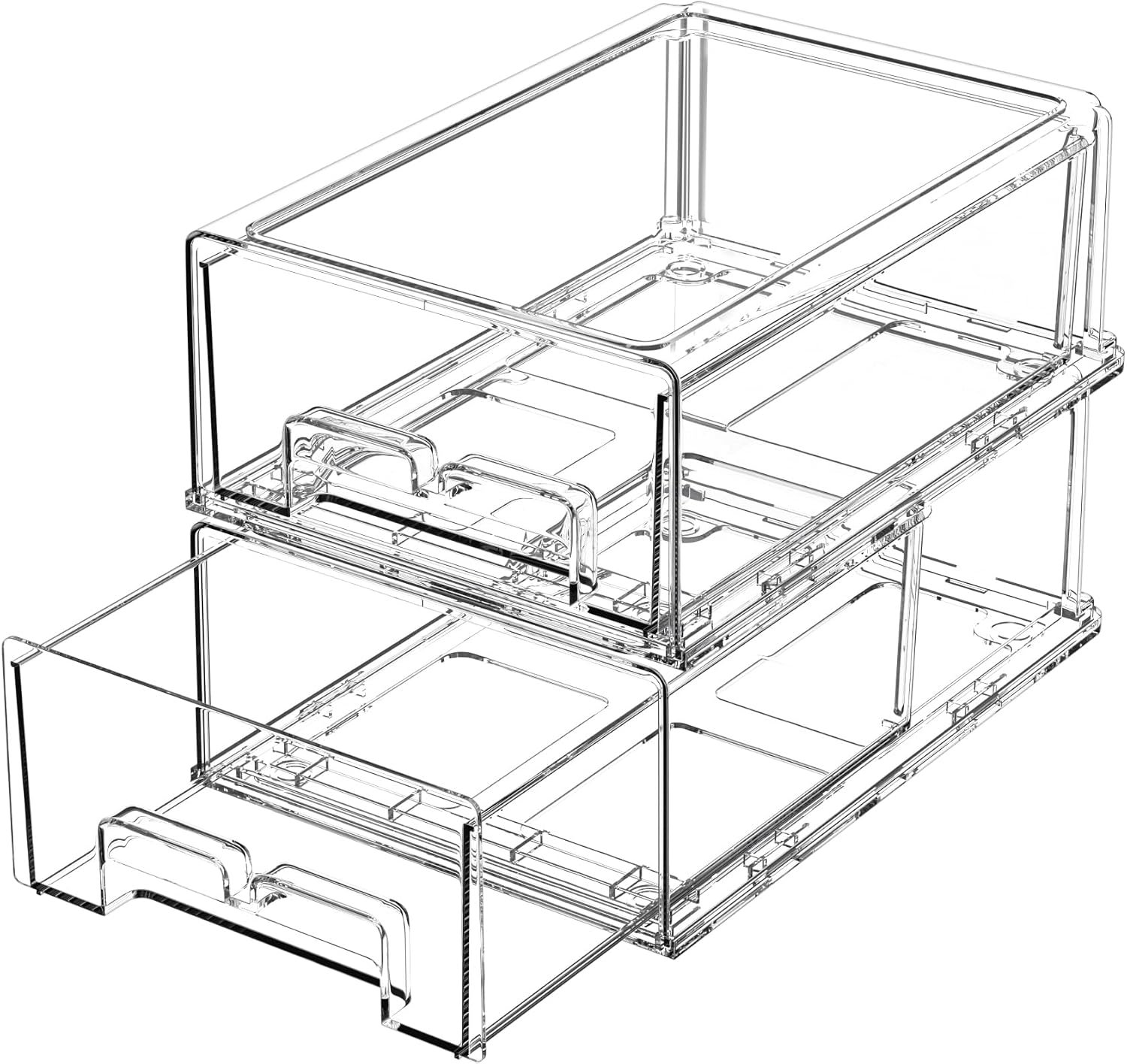 damynuo 2 Pack Refrigerator Drawers – Fridge Organizer Bins Stackable Storage Drawers, Clear Refrigerator Organizing Containers Pull Out Drawer for Fruit, Vegetable Storage and Keep Fresh