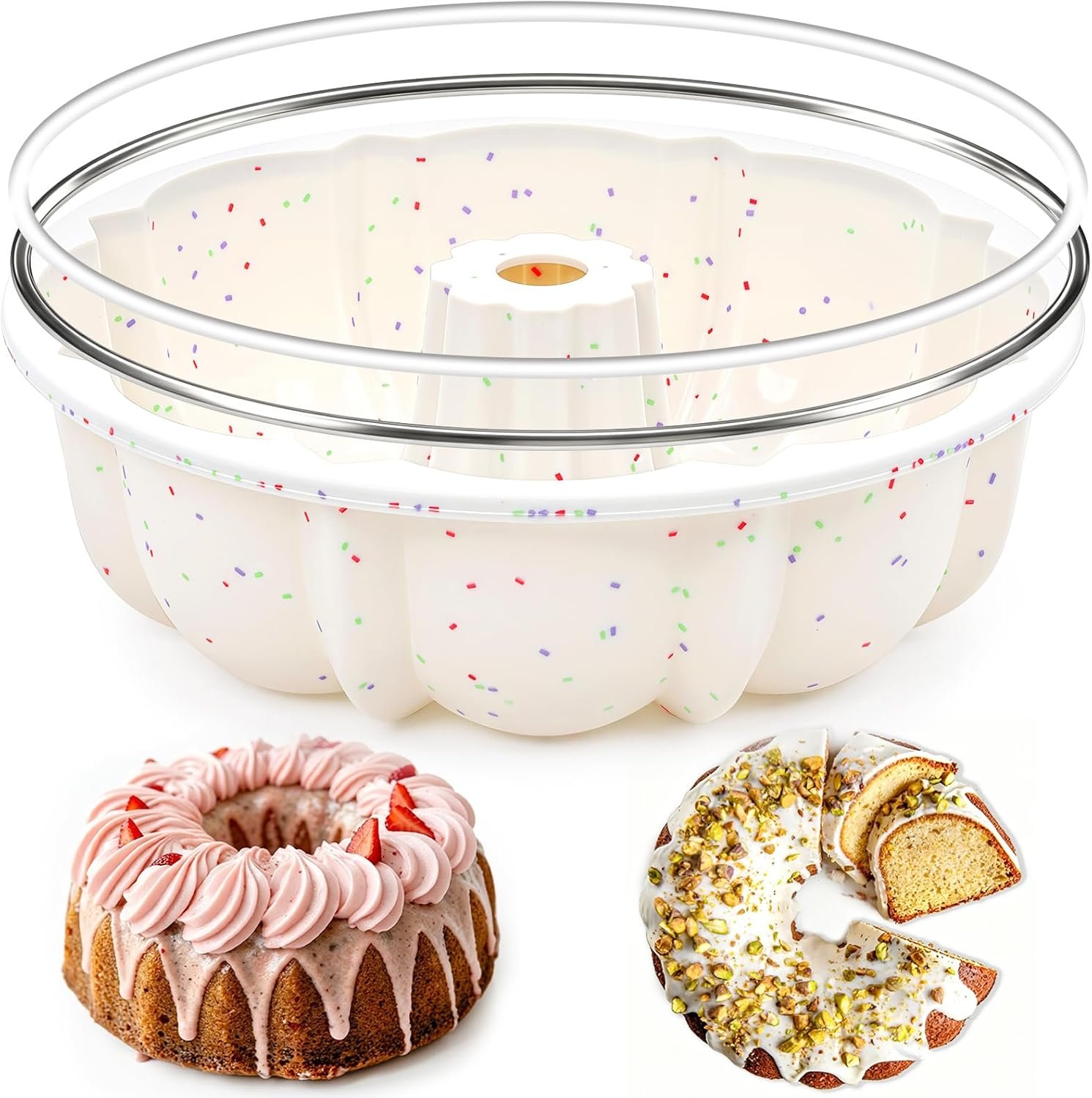 Vinino 9.5 Inch Fluted Tube Cake Pan with Metal Frame, 1 Pack | Classic Pound Cake Mold for Homemade Baking, Perfect for Bread, Jello, Gelatin & Flan, Nonstick Surface for Easy Release