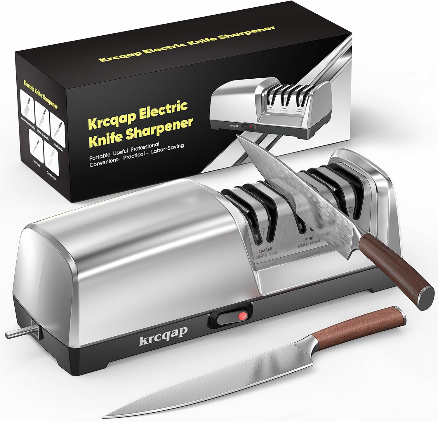 Electric Knife Sharpener for Kitchen Knives, 3-Stage, Fast, Repair, Polish | 3-Stage Kitchen Knife Sharpener – 15°Precision Angle Guide Knife Sharpeners – Stainless Steel Grinding Head-Portable
