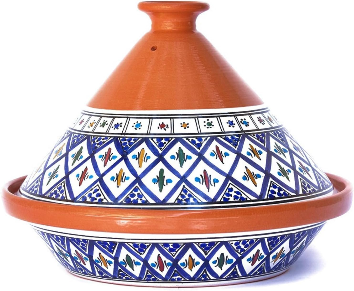 Tagine Pot for Cooking and Flavor Enrichment – Large Clay Pot 12”, 5.5 QT – Non-Stick Handmade Cookware – Moroccan Ceramic Pots for Cooking with Lid & Serving Bowl – Bohemian Supreme Blue