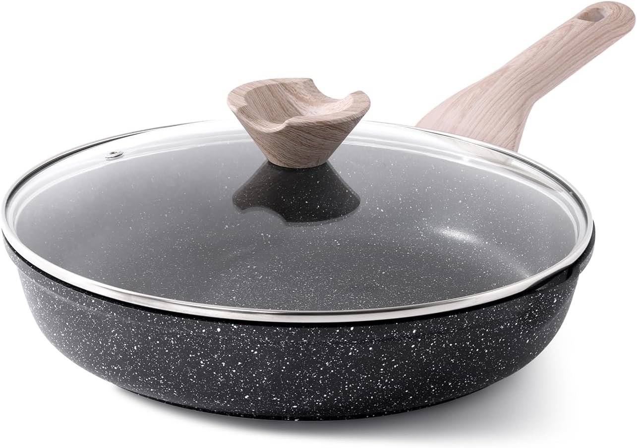 Kordisen Non Stick Frying Pan Skillet with Lid, 11 inch Cooking Pan | Non Toxic, Healthy, Induction Compatible, Heat Resistant Handle, PFOA Free